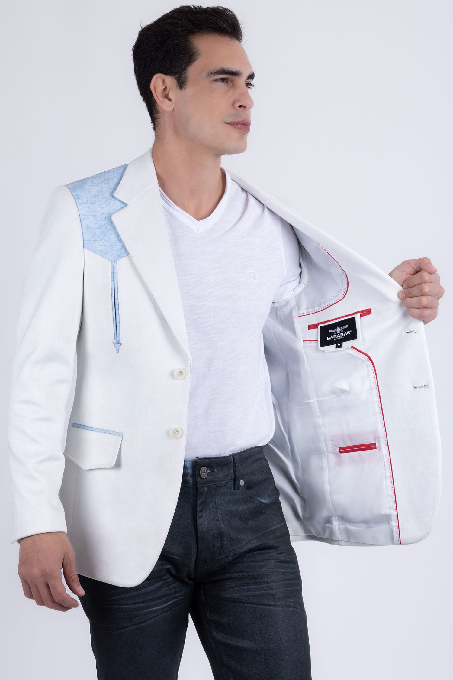 Barabas Men's Suede Western Design Notch Lapel Blazer 6BLW02 Off White
