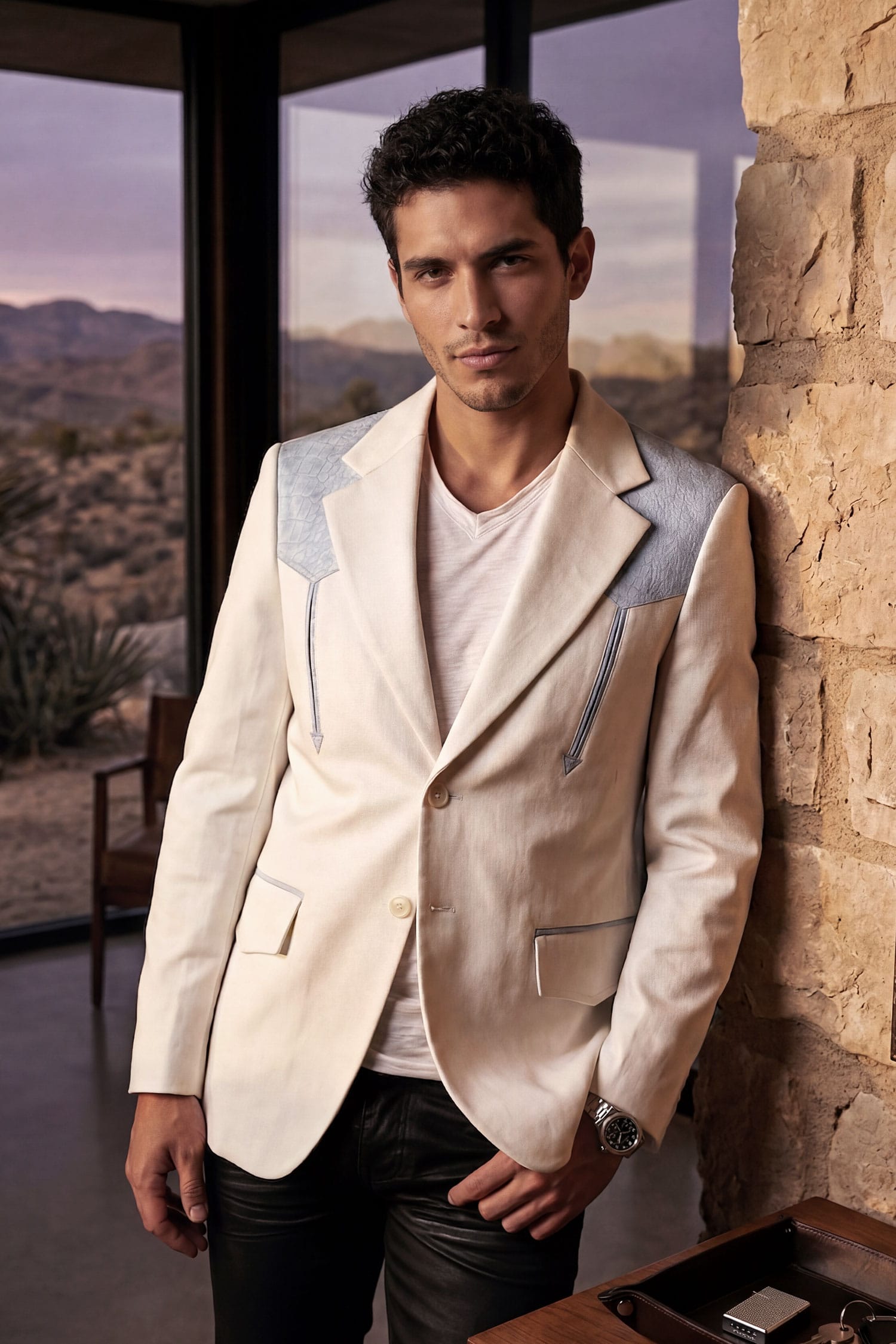 Barabas Men's Suede Western Design Notch Lapel Blazer 6BLW02 White