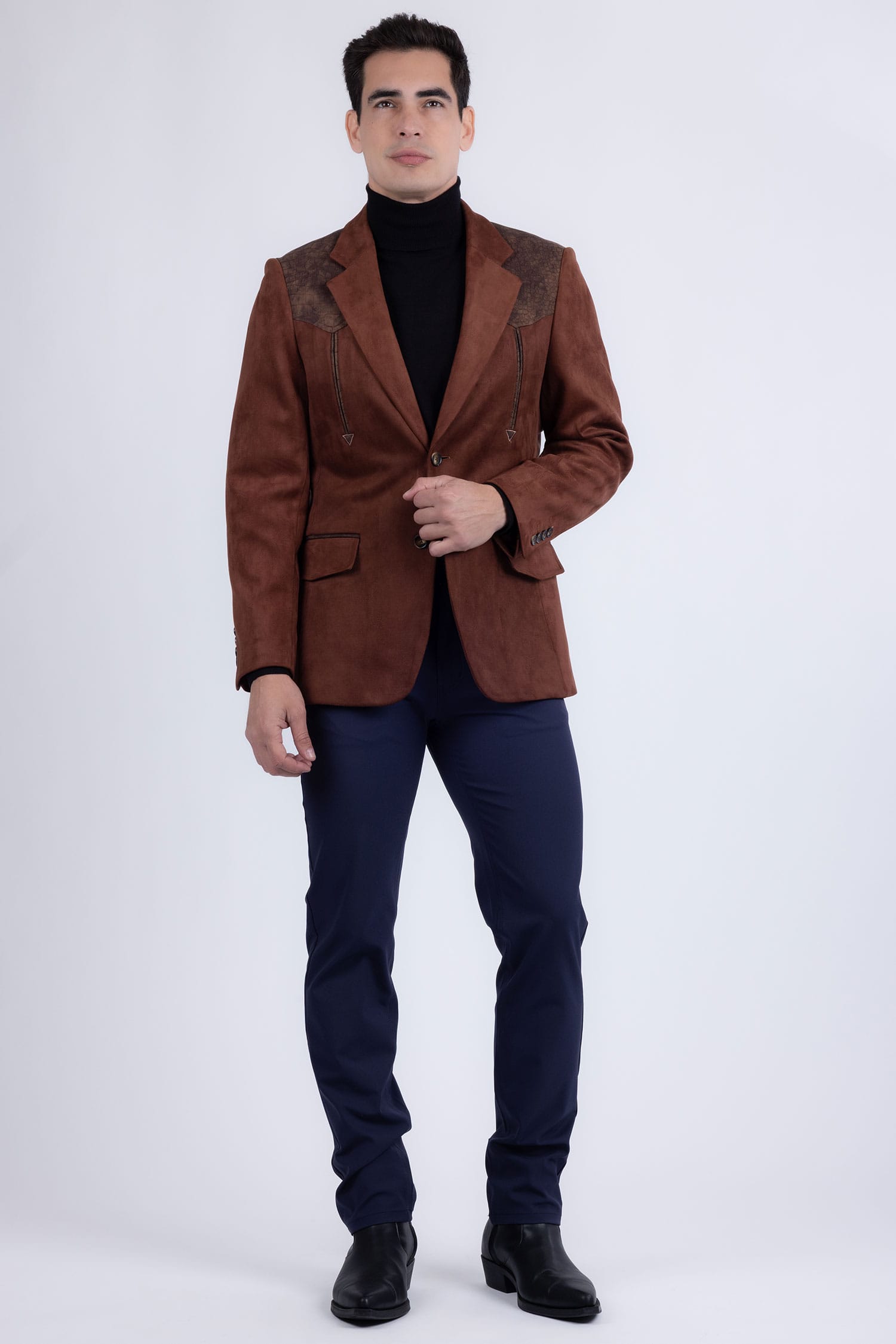 Barabas Men's Suede Western Design Notch Lapel Blazer 6BLW02 Brown