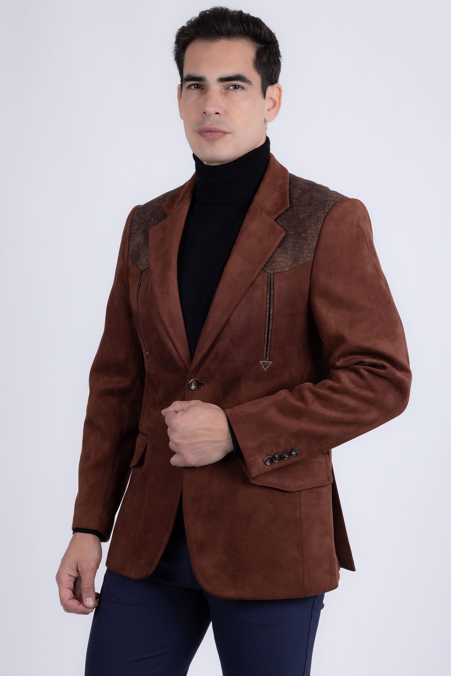 Barabas Men's Suede Western Design Notch Lapel Blazer 6BLW02 Chocolate Brown