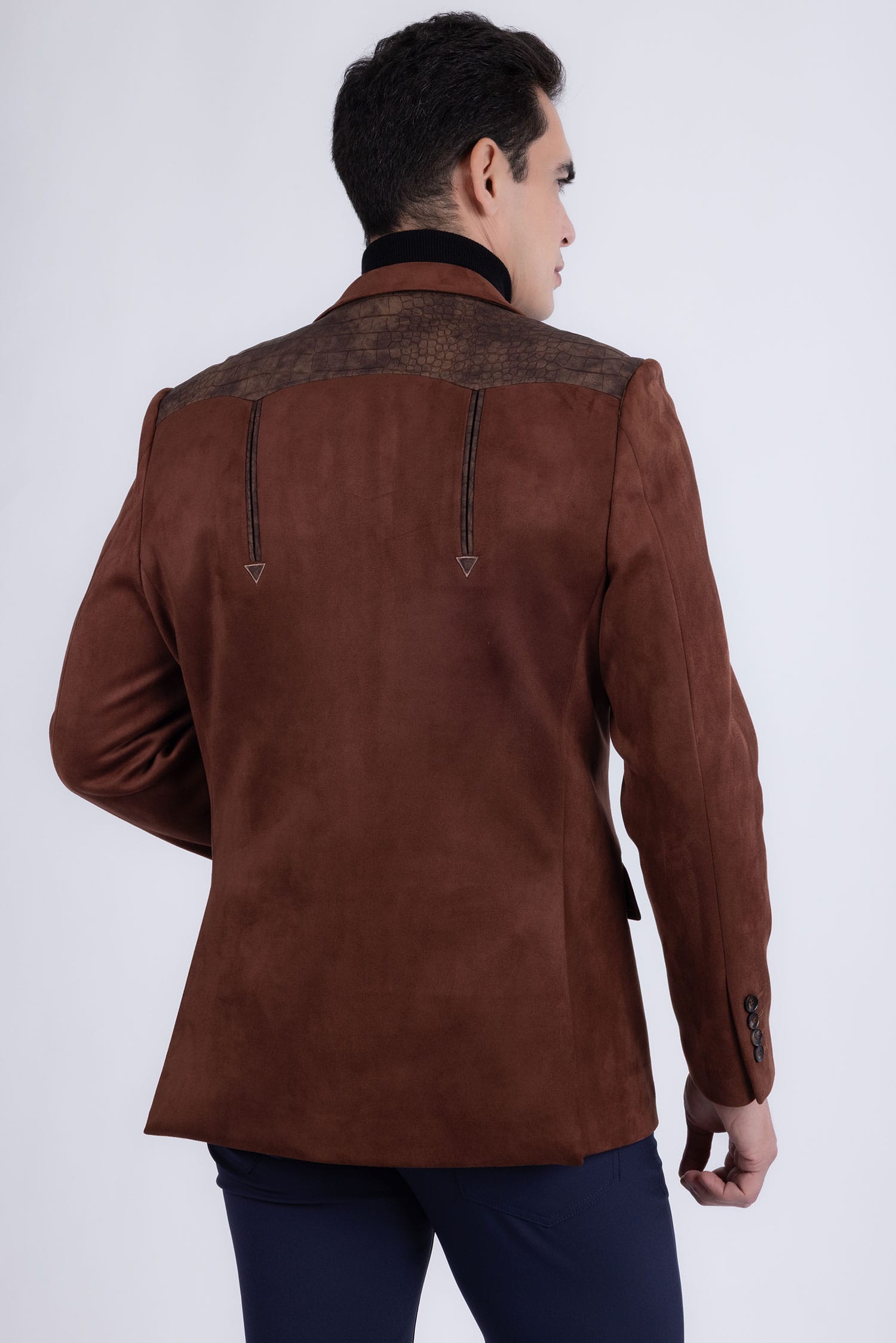 Barabas Men's Suede Western Design Notch Lapel Blazer 6BLW02 Chocolate