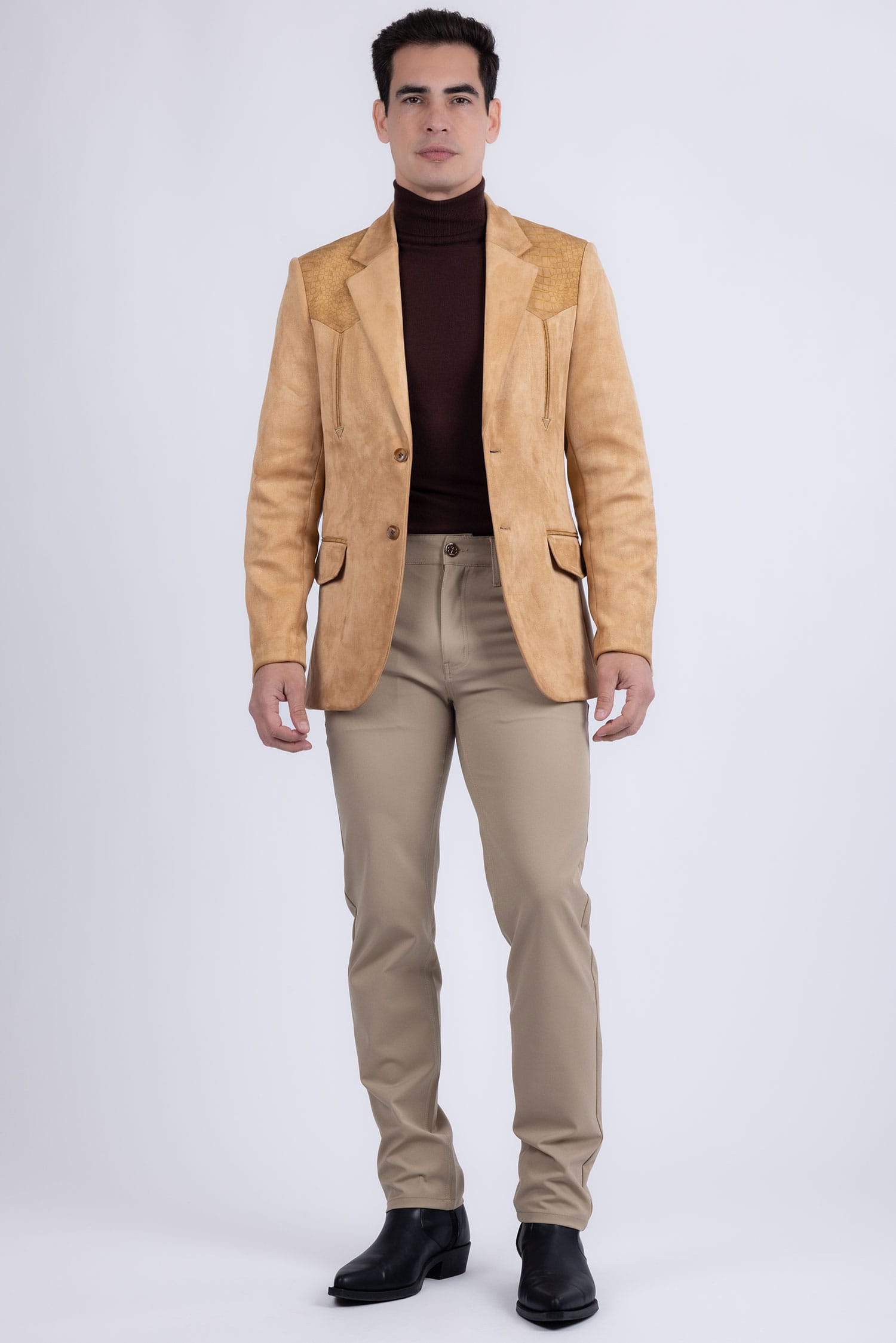 Barabas Men's Suede Western Design Notch Lapel Blazer 6BLW02 Curry