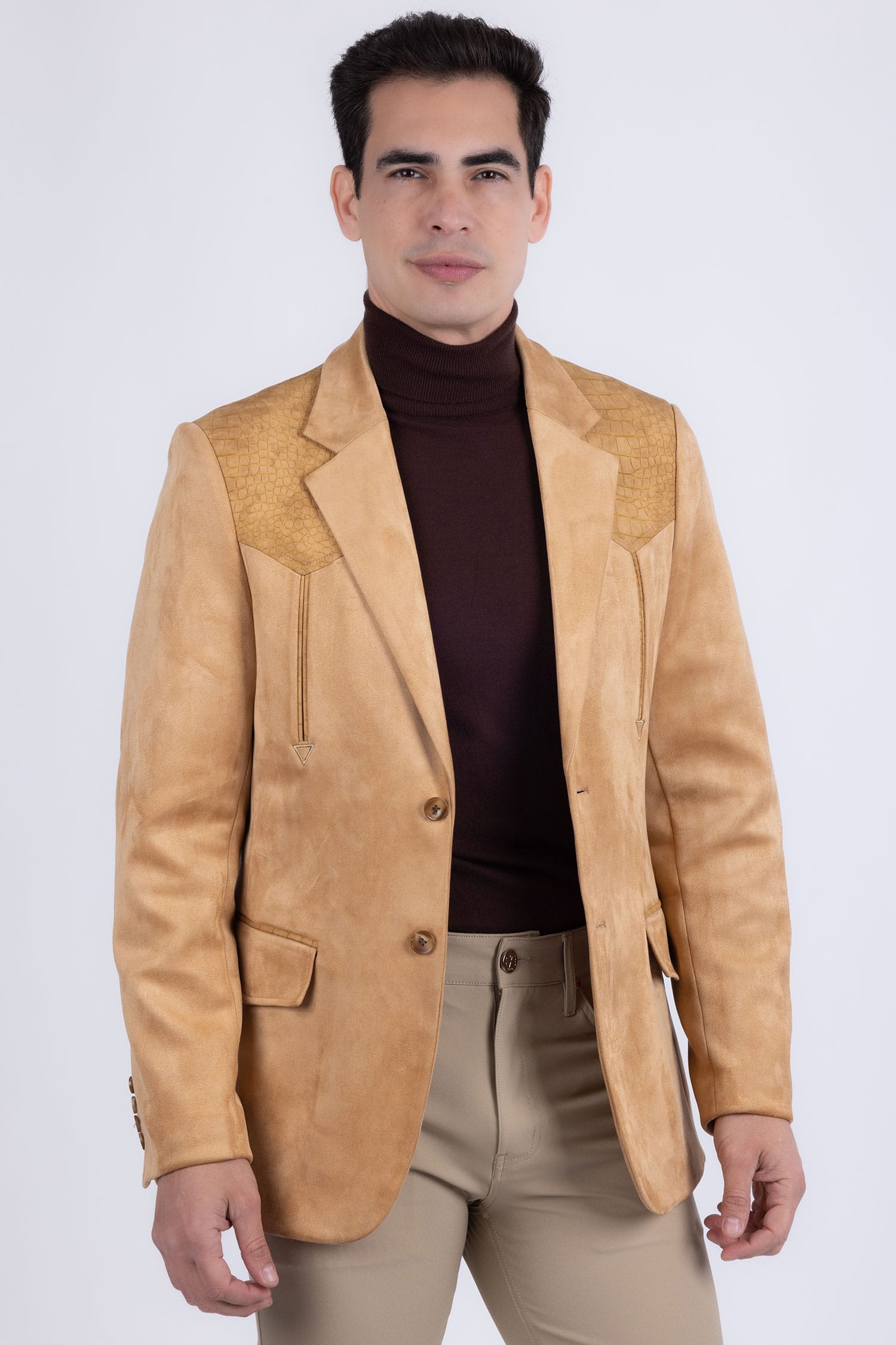 Barabas Men's Suede Western Design Notch Lapel Blazer 6BLW02 Mustard
