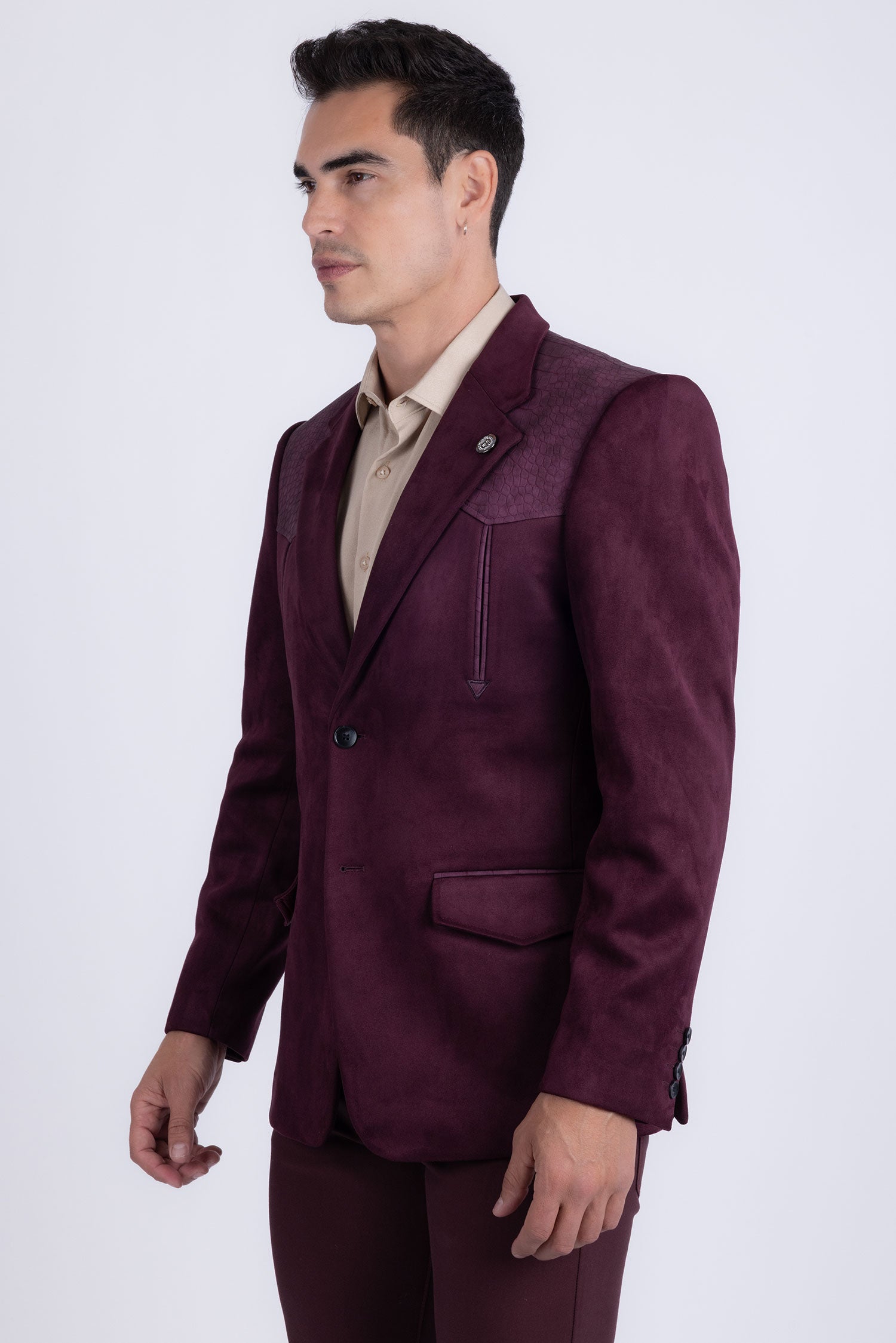 Barabas Men's Suede Western Design Notch Lapel Blazer 6BLW02 Wine