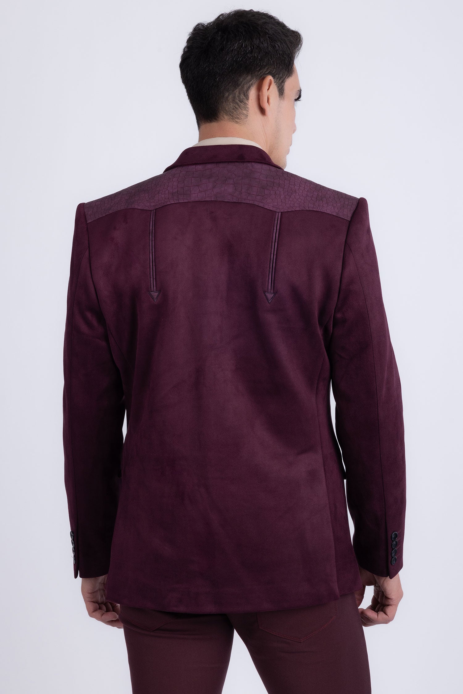 Barabas Men's Suede Western Design Notch Lapel Blazer 6BLW02 Grape Wine