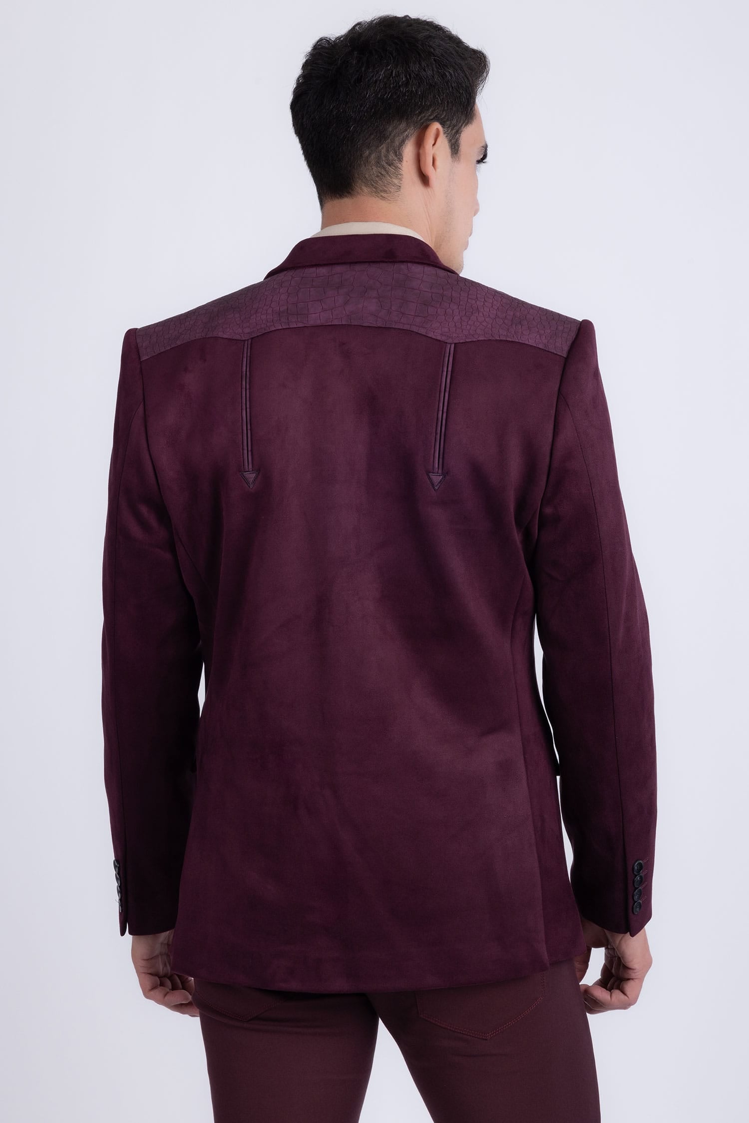 Barabas Men's Suede Western Design Notch Lapel Blazer 6BLW02 Grape Wine