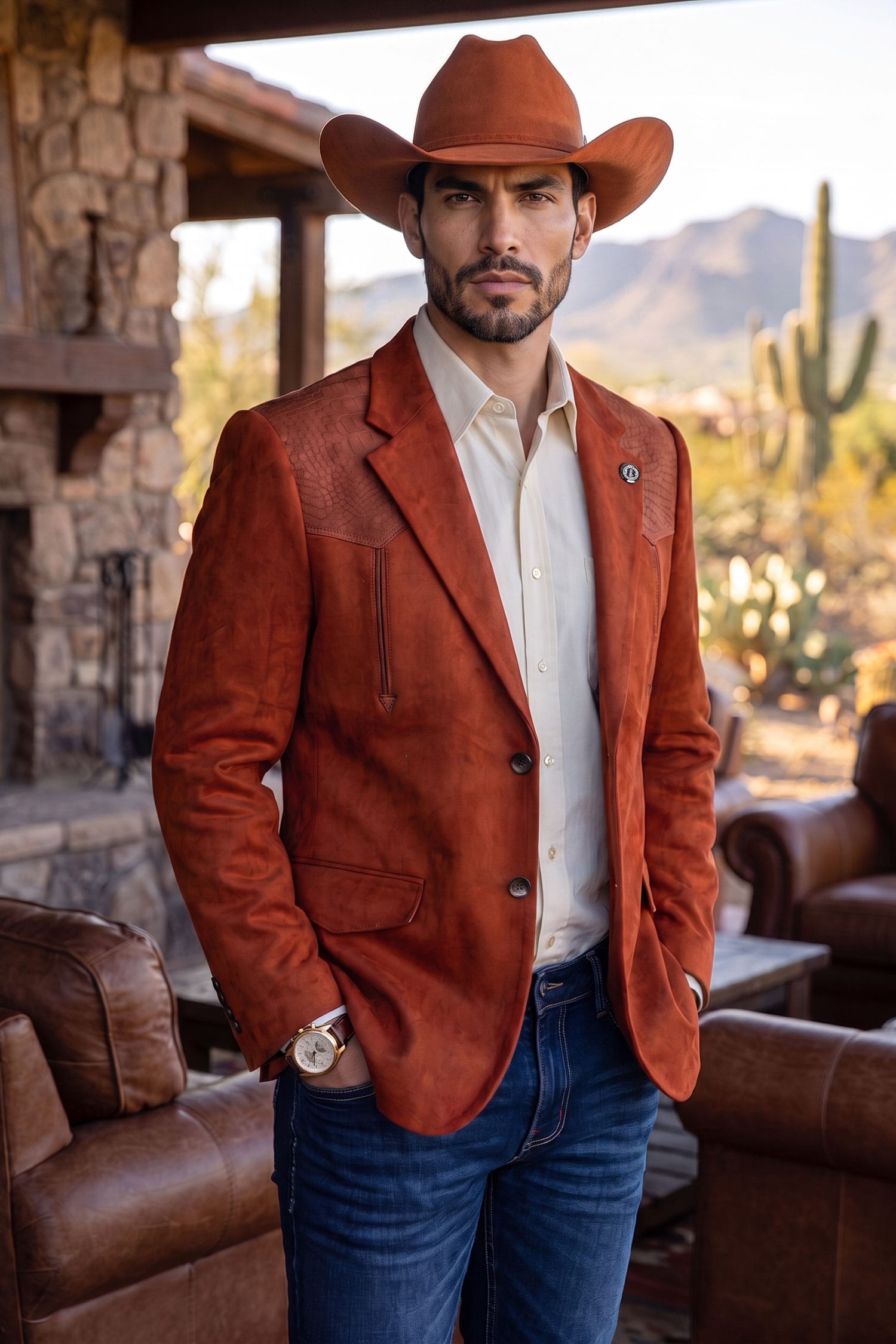 Barabas Men's Suede Western Design Notch Lapel Blazer 6BLW02 Koi
