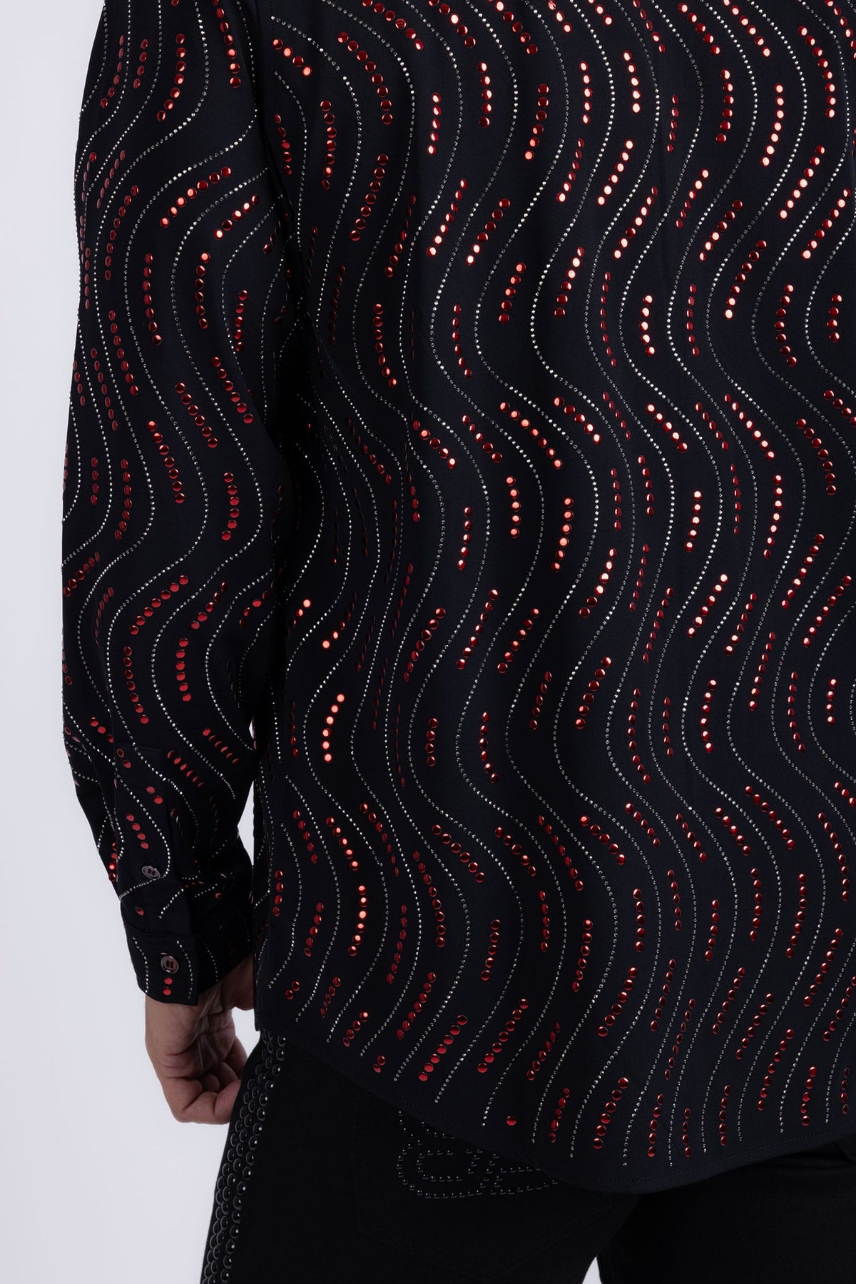 Men's Rhinestone Geometric Wave Print Shirt | BARABAS 6BR02 Black Red