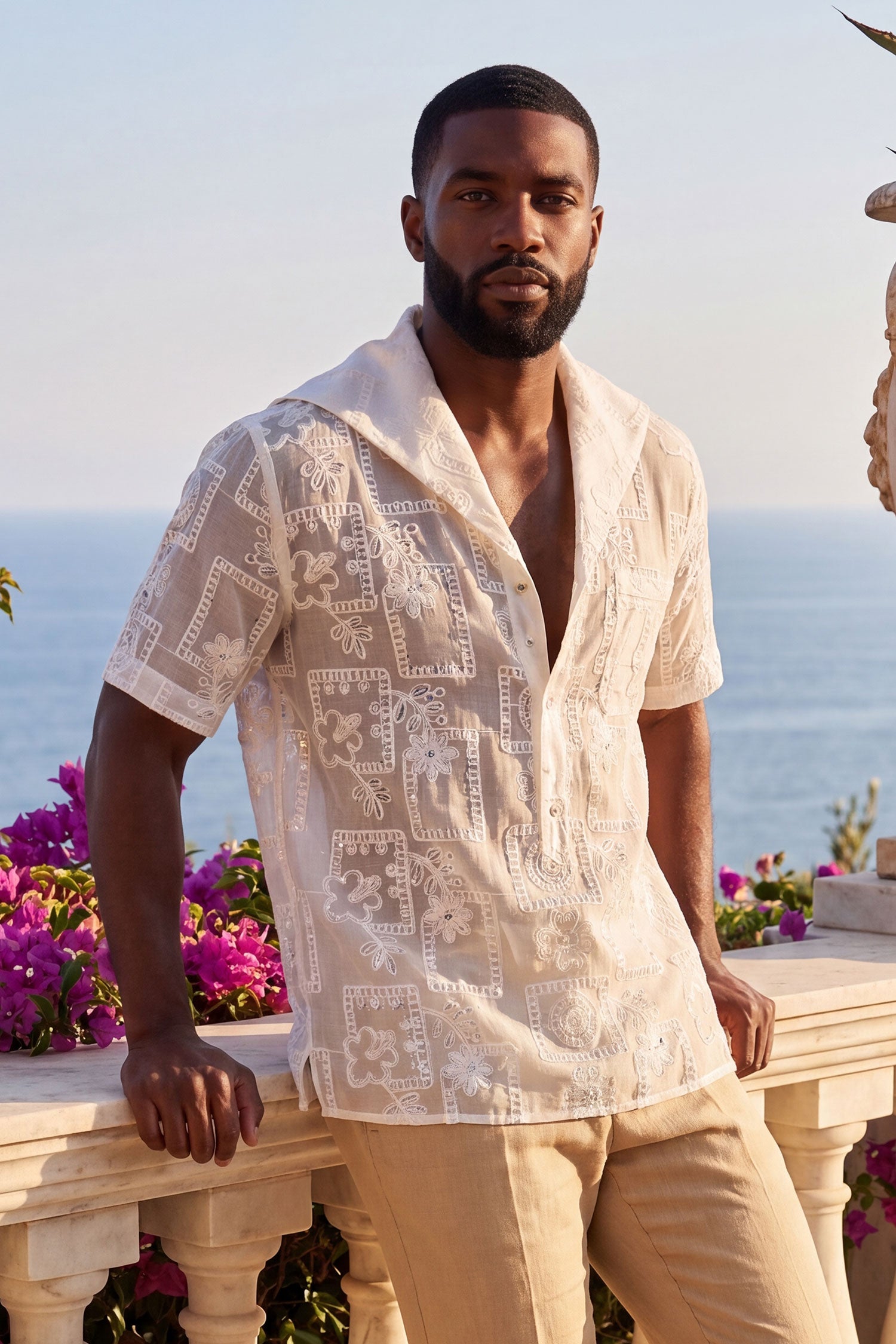 Barabas Men's Cuban Collared See-Through Short Sleeve Shirt 6CCS01 Bright White
