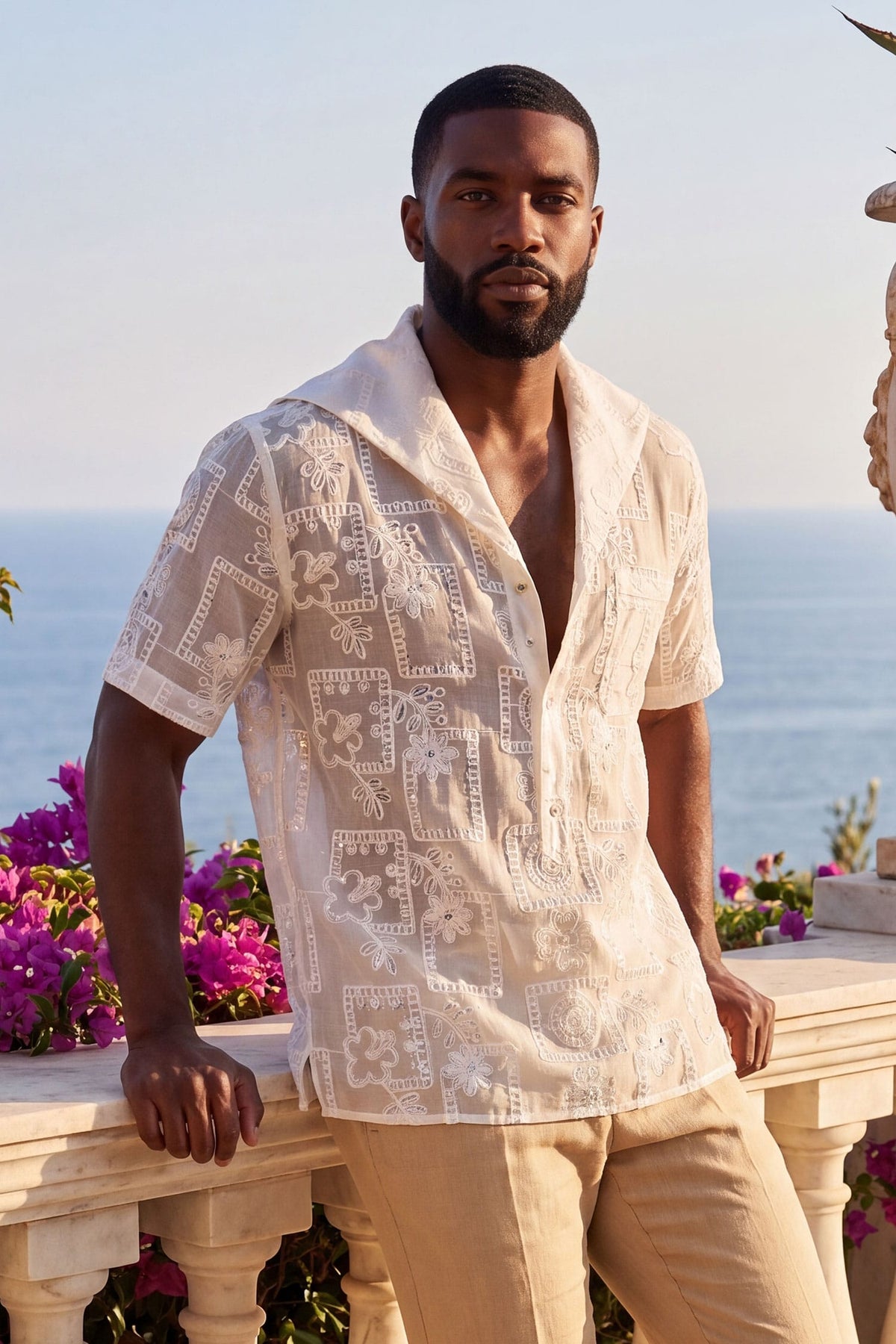 Barabas Men's Cuban Collared See-Through Short Sleeve Shirt 6CCS01 Bright White