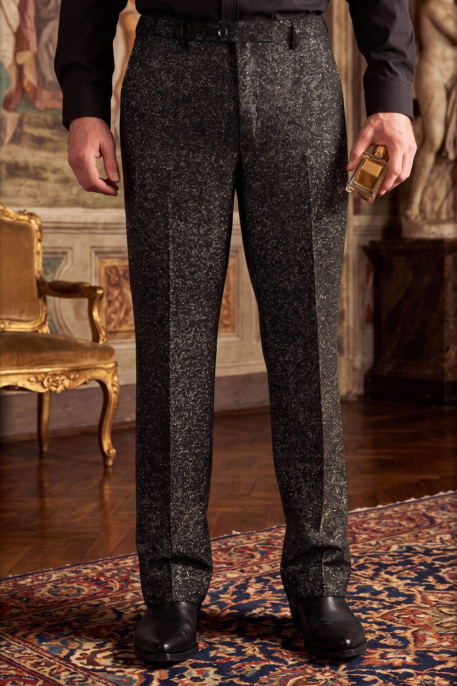 Barabas Men's Glitter Shine Casual Dress Pants 6BL07 Black Silver