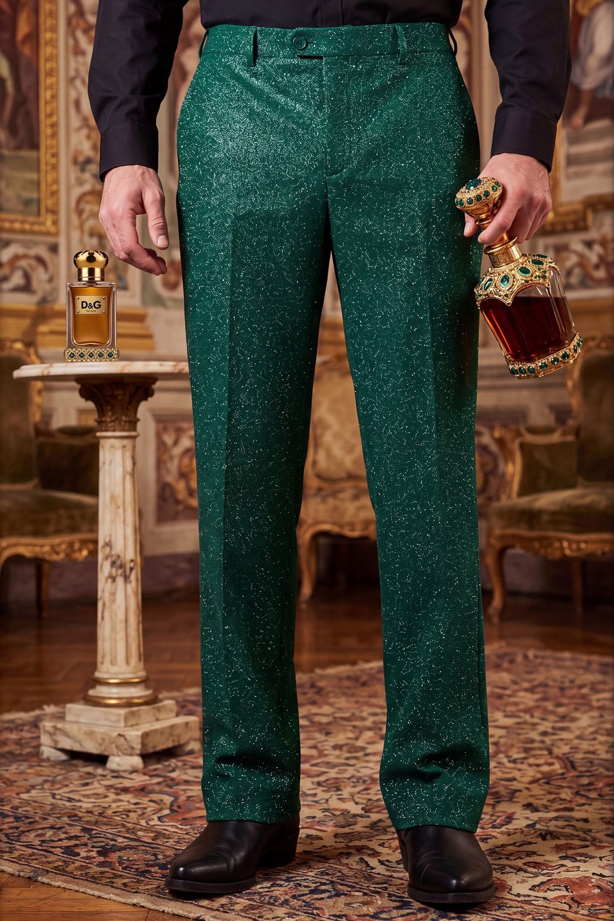 Barabas Men's Glitter Shine Casual Dress Pants 6CP07 #Color_Emerald