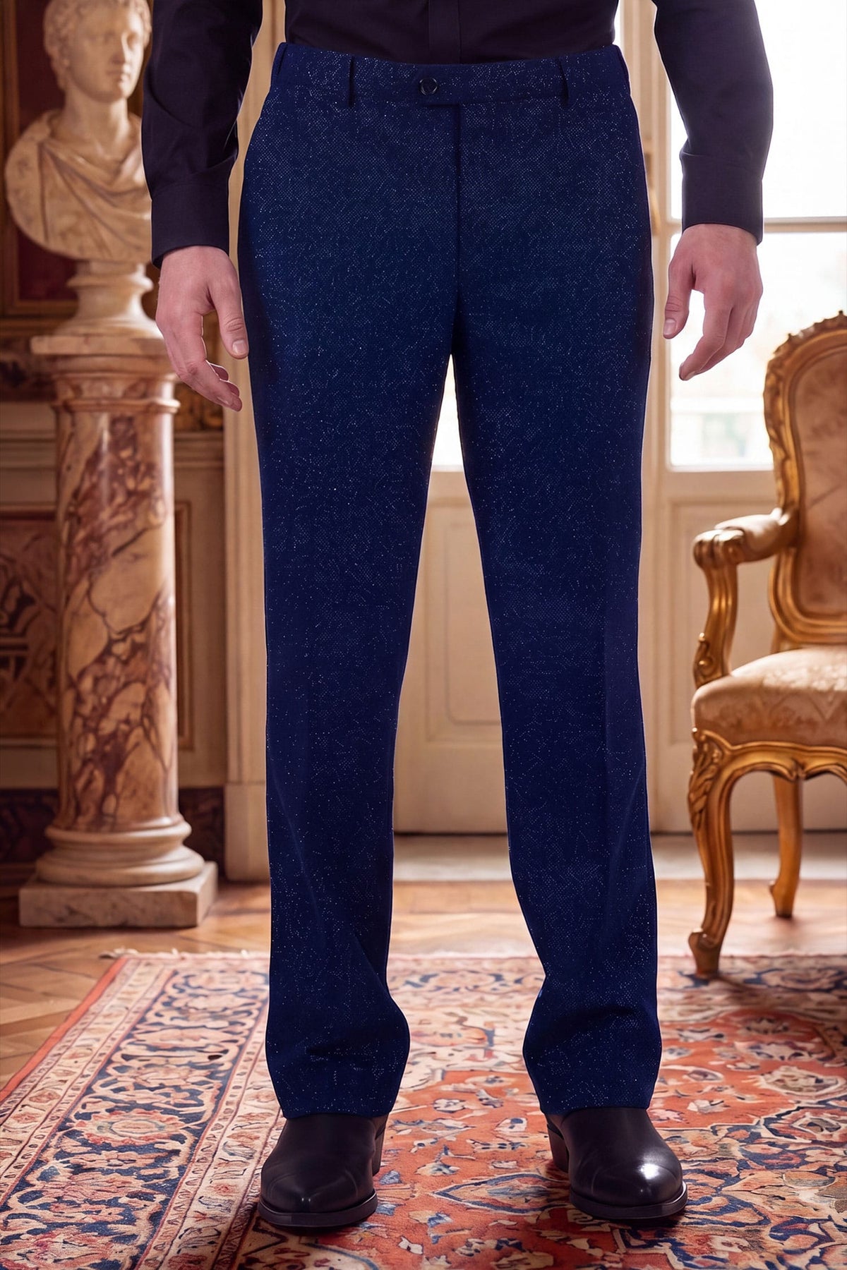 Barabas Men's Glitter Shine Casual Dress Pants 6CP07 #Color_Estate Blue