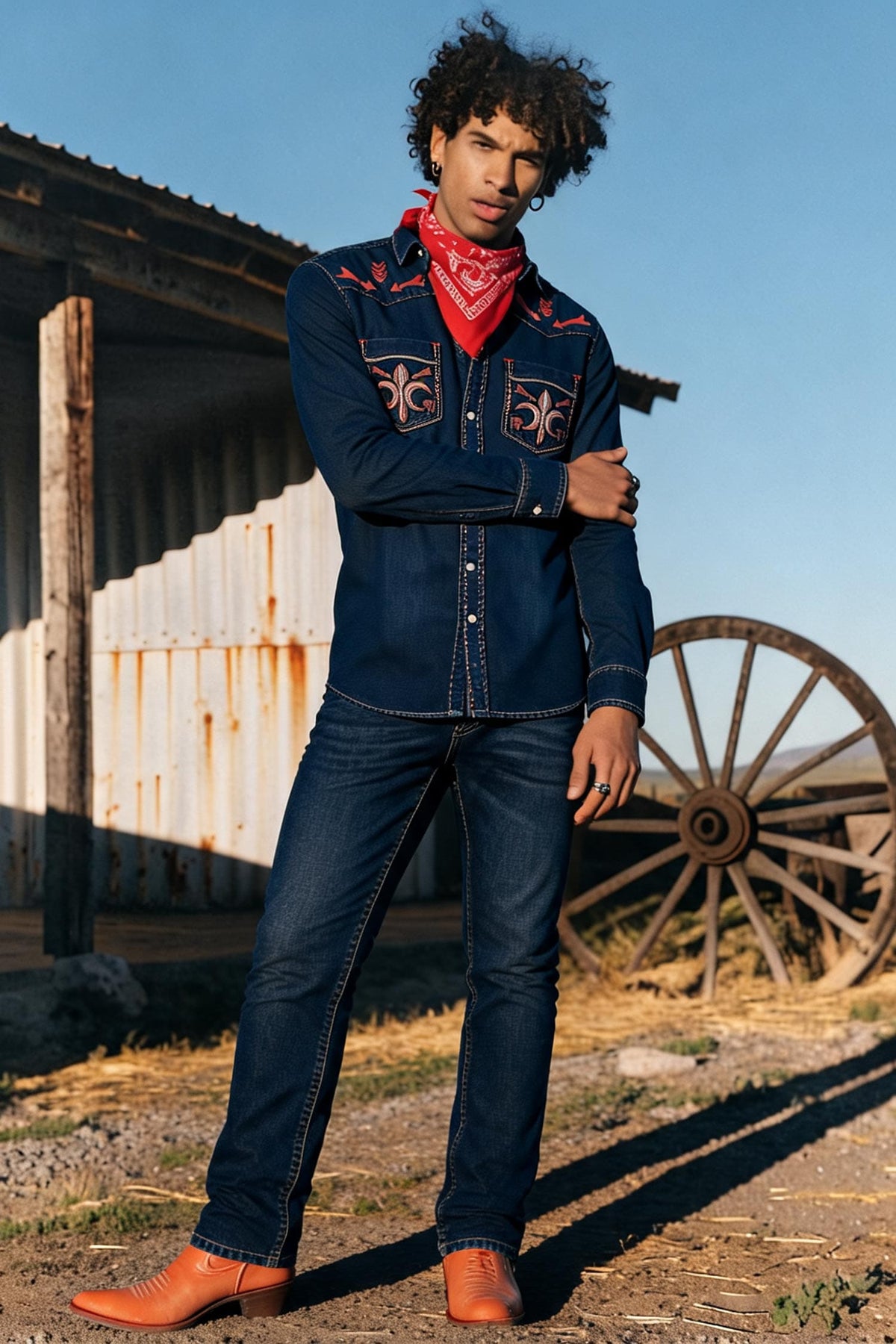 Men's Fleur Embroidered Western Long-Sleeve Shirt | BARABAS 6DWS01 Blue