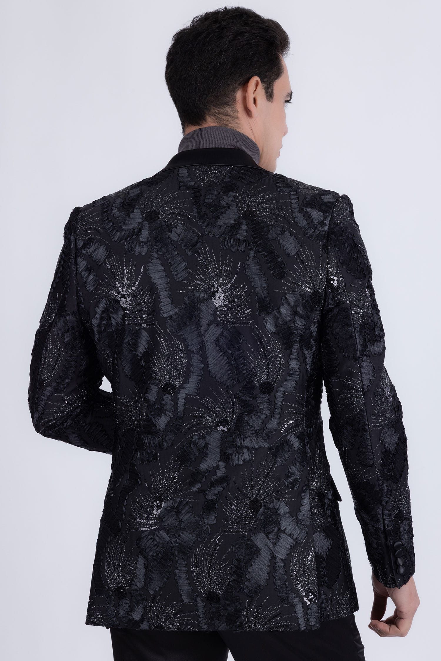 Barabas Men's Sequins Geometric Design Notch Lapel Blazer 6EBL04 Black