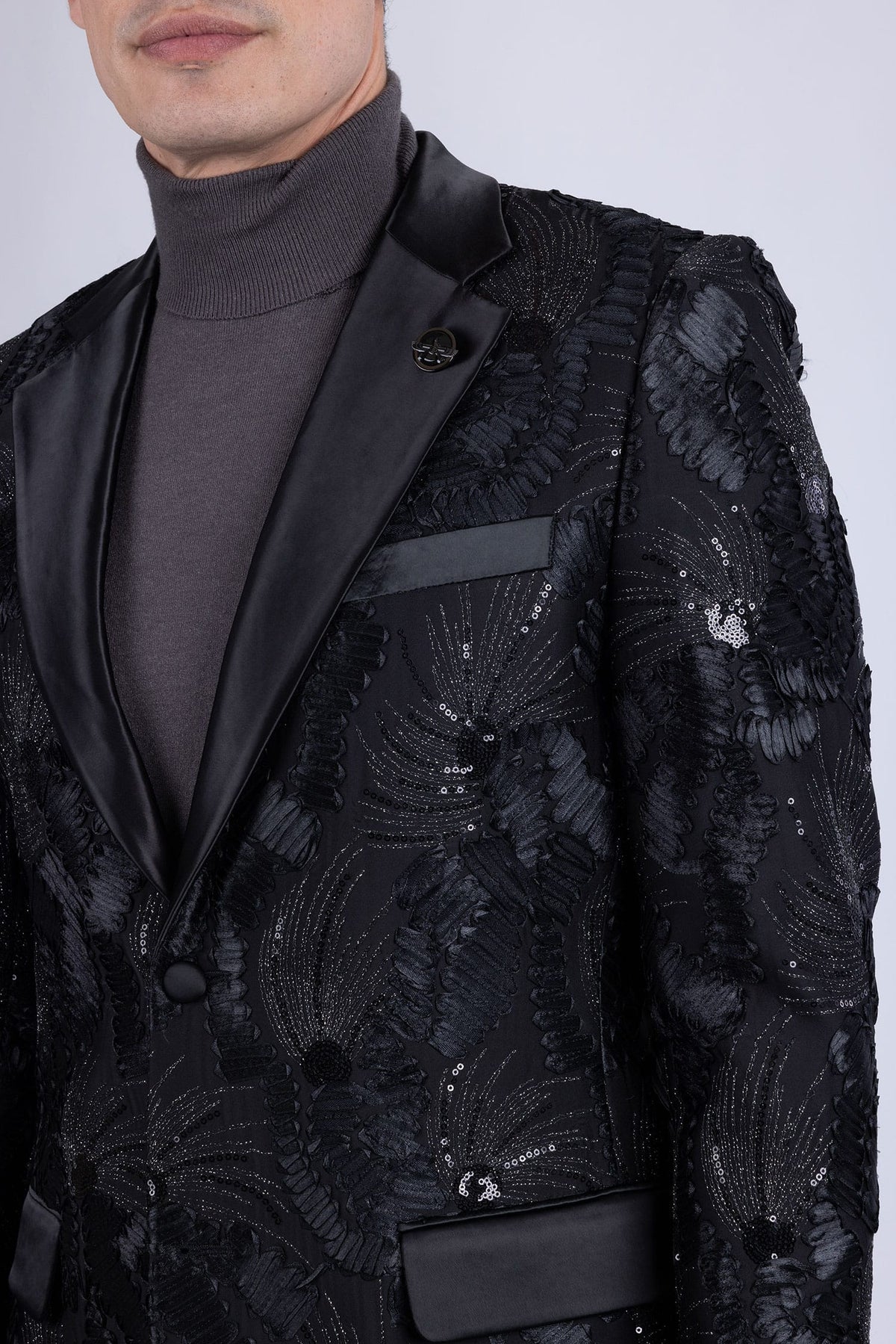 Barabas Men's Sequins Geometric Design Notch Lapel Blazer 6EBL04 Black