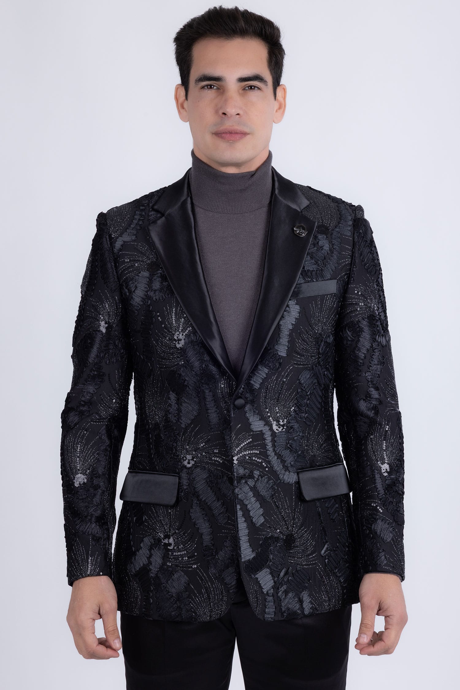 Barabas Men's Sequins Geometric Design Notch Lapel Blazer 6EBL04 Black