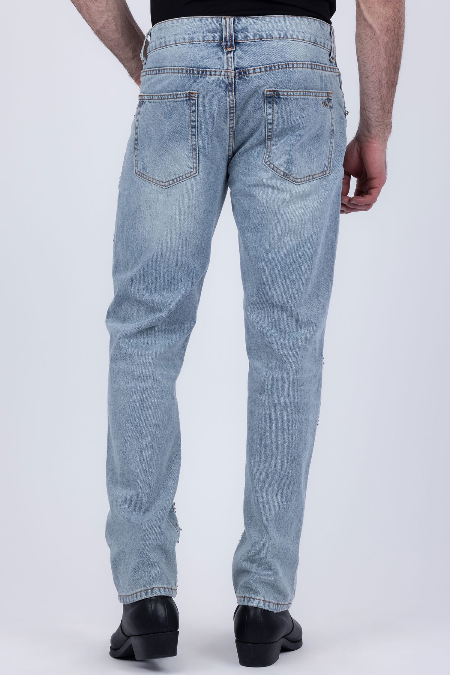 Barabas Men's Sparkly Rhinestone Stud Design Denim Jeans 6ED01 Light Blue