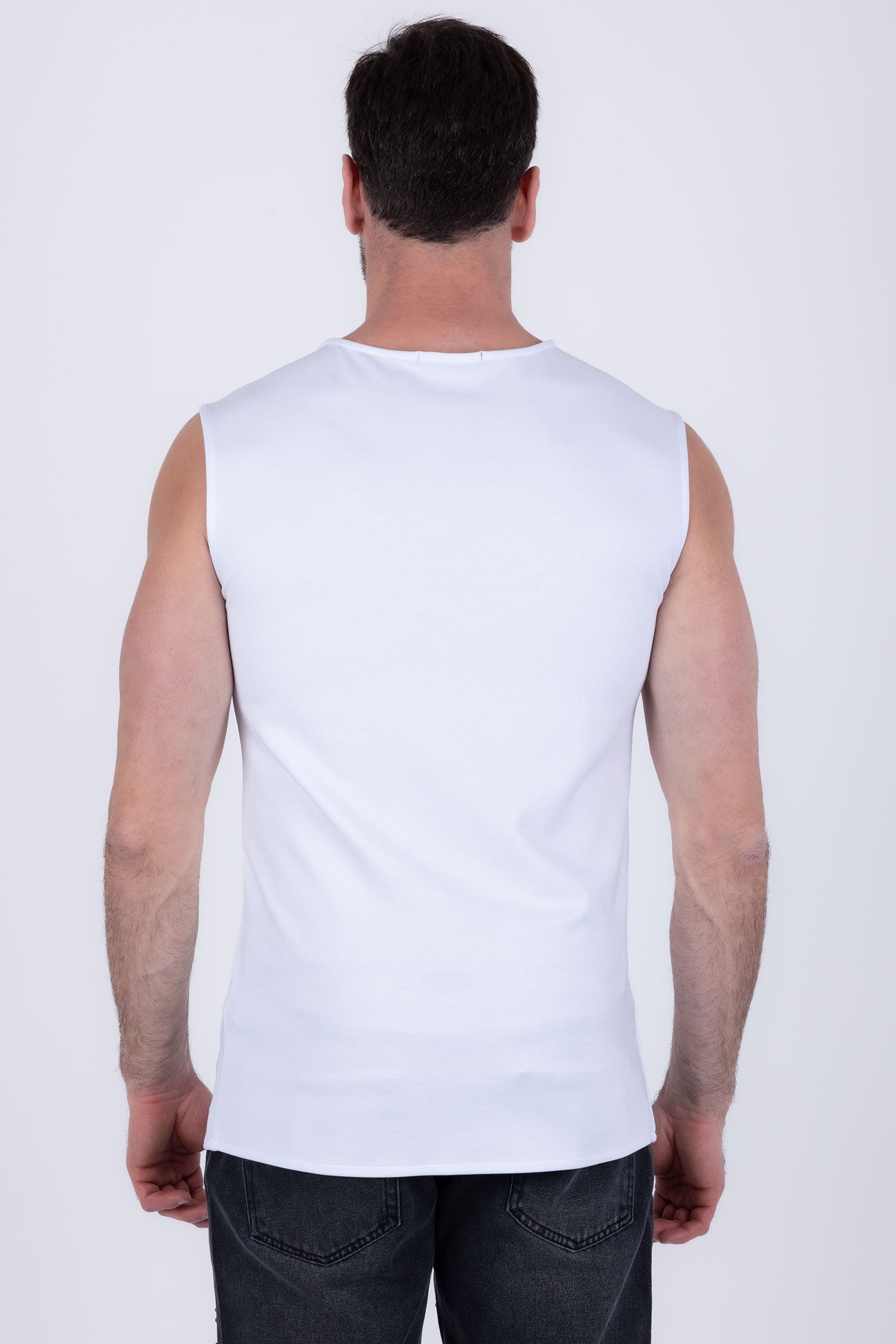 Barabas Men's Rhinestone Sun Rays Stretch Sleeveless Shirt 6ESL03 White