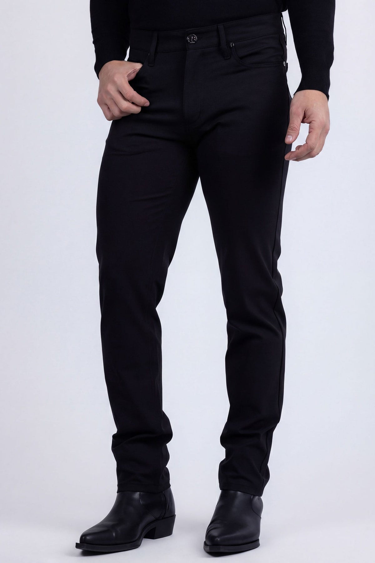 Barabas Men's Solid Color Stretch Long Belt Hoop Casual Pants 6ESN01 Black Beauty