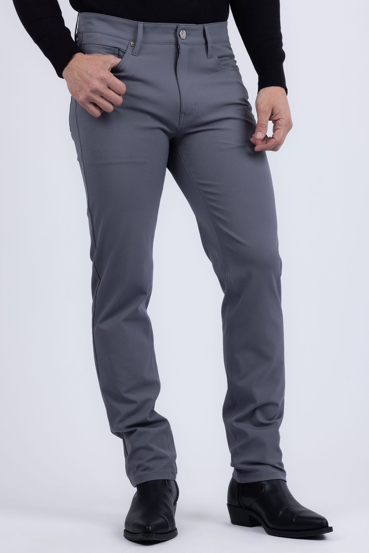 Barabas Men's Solid Color Stretch Long Belt Hoop Casual Pants 6ESN01 Grey