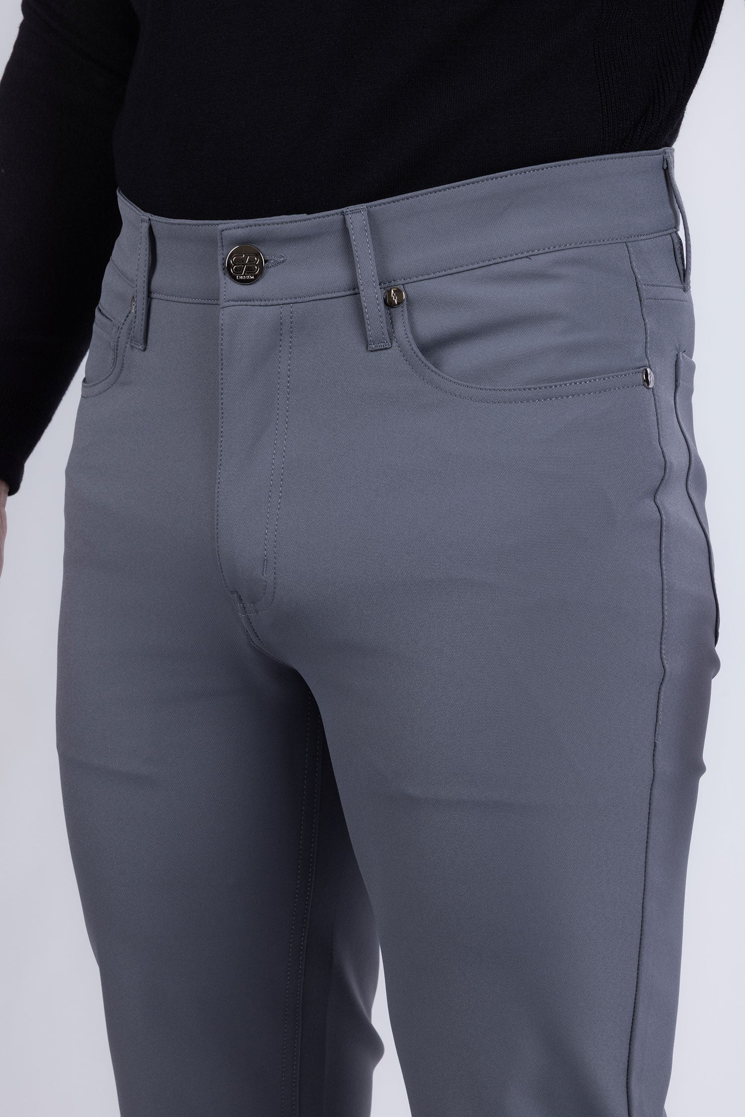 Barabas Men's Solid Color Stretch Long Belt Hoop Casual Pants 6ESN01 Lead Grey