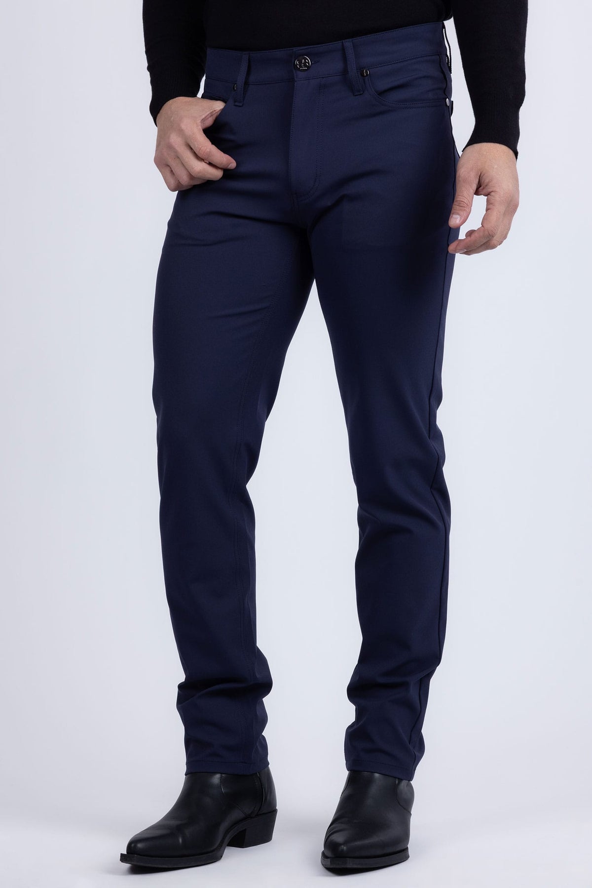 Barabas Men's Solid Color Stretch Long Belt Hoop Casual Pants 6ESN01 navy