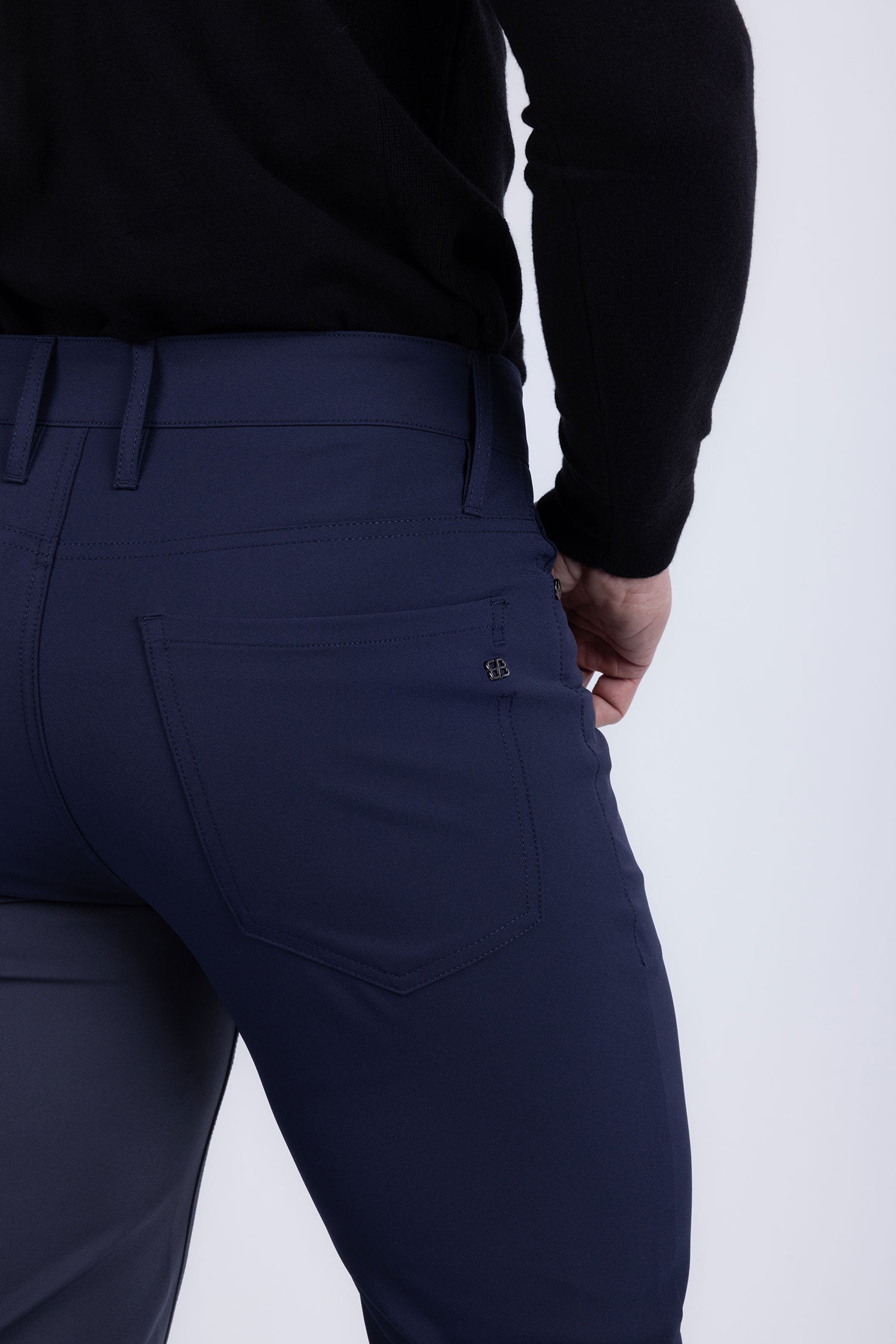 Barabas Men's Solid Color Stretch Long Belt Hoop Casual Pants 6ESN01 Blue