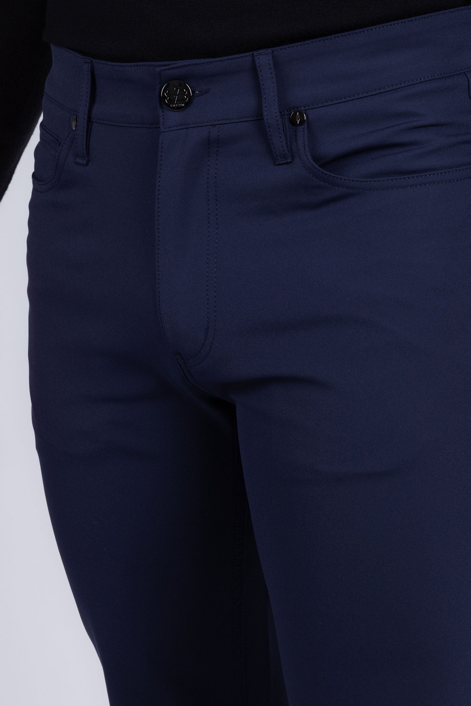 Barabas Men's Solid Color Stretch Long Belt Hoop Casual Pants 6ESN01 Navy