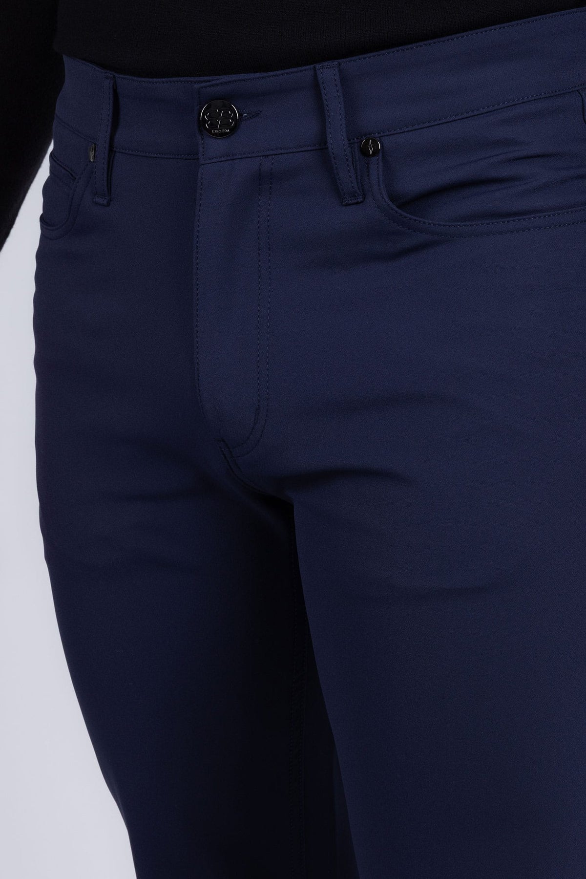 Barabas Men's Solid Color Stretch Long Belt Hoop Casual Pants 6ESN01 Navy