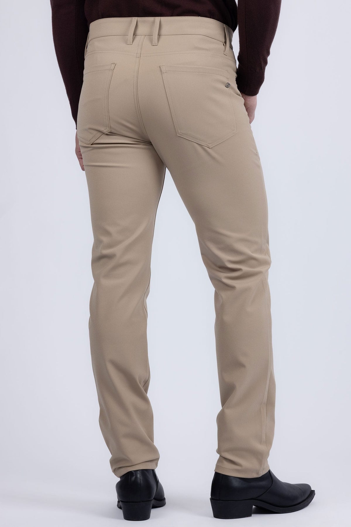 Barabas Men's Solid Color Stretch Long Belt Hoop Casual Pants 6ESN01 Brown