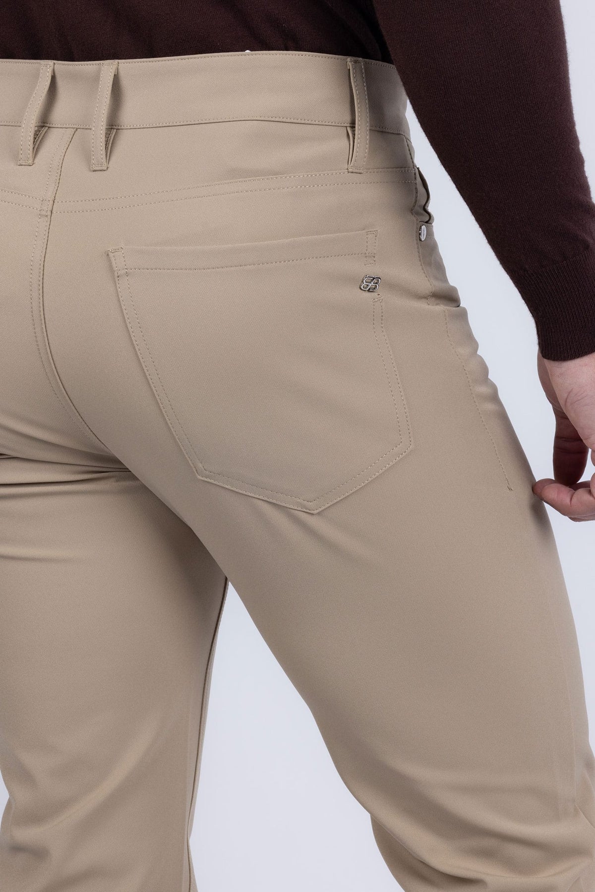Barabas Men's Solid Color Stretch Long Belt Hoop Casual Pants 6ESN01 Brown
