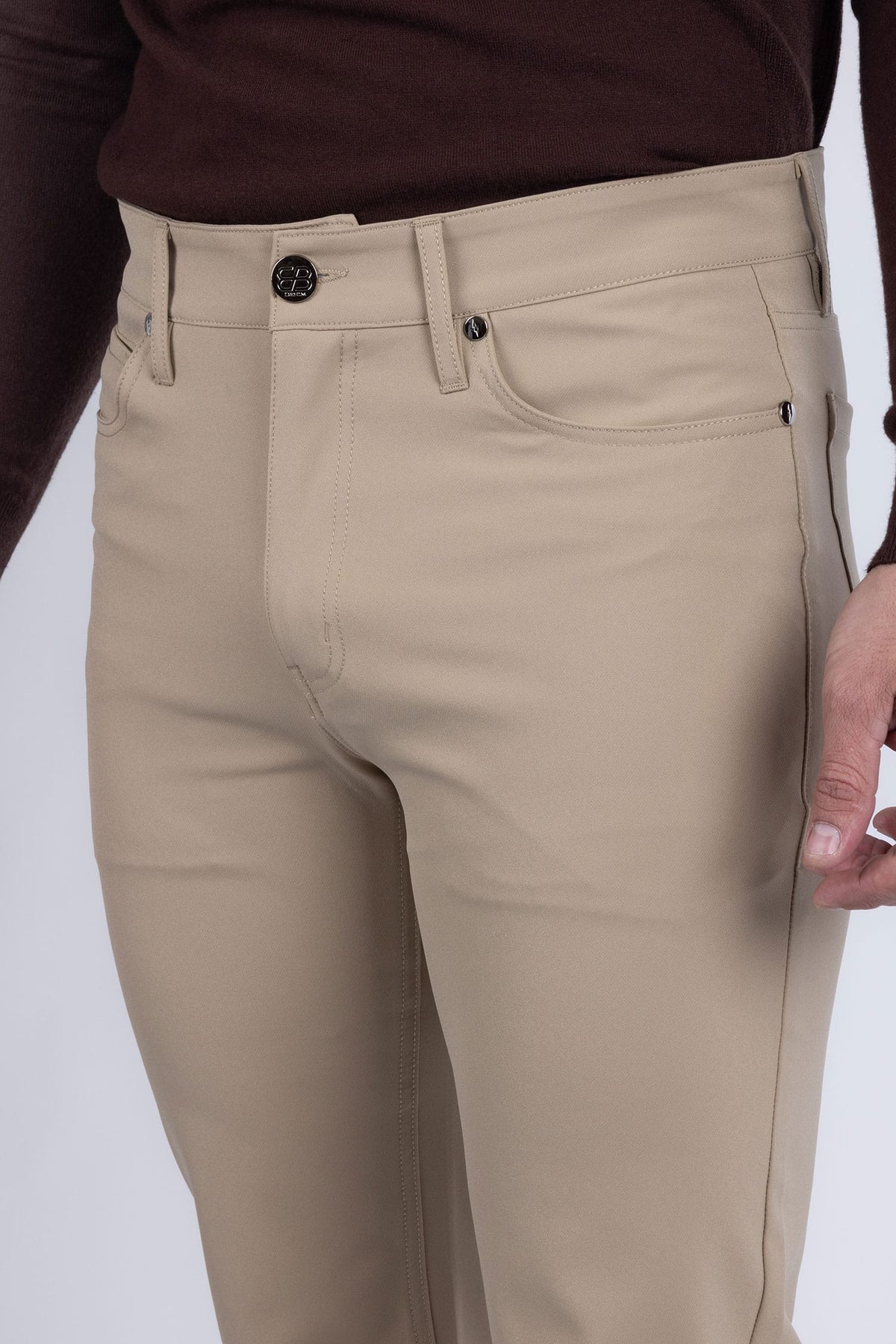 Barabas Men's Solid Color Stretch Long Belt Hoop Casual Pants 6ESN01 Taupe