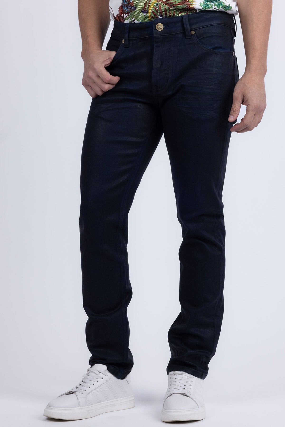 Barabas Men's Stretch Coated Casual Denim Slim Fit Jeans 6ESN02ST Blue