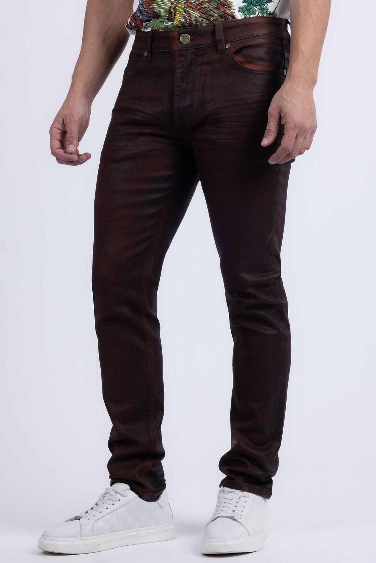 Barabas Men's Stretch Coated Casual Denim Slim Fit Jeans 6ESN02ST Cognac