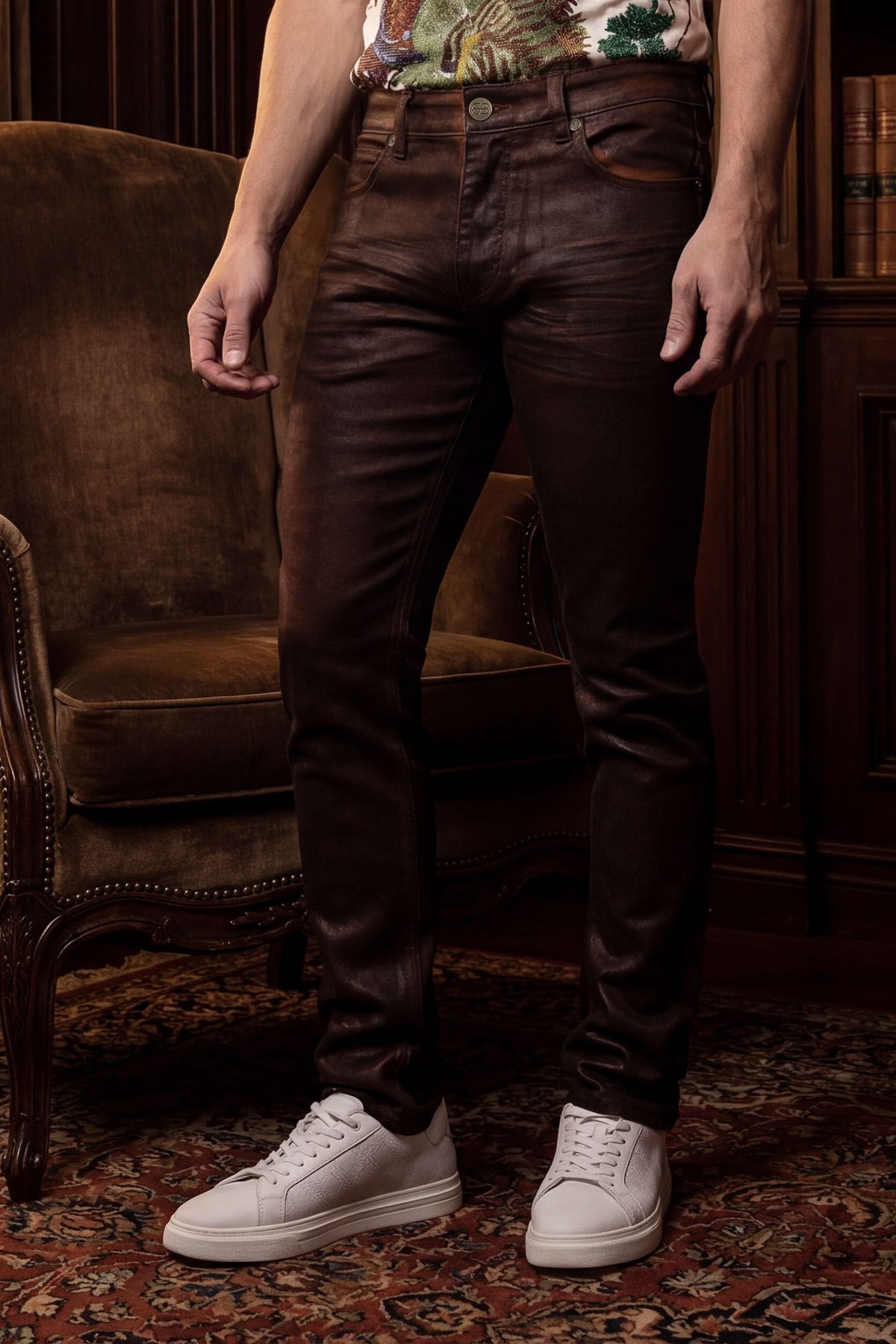 Barabas Men's Stretch Coated Casual Denim Slim Fit Jeans 6ESN02ST Cognac