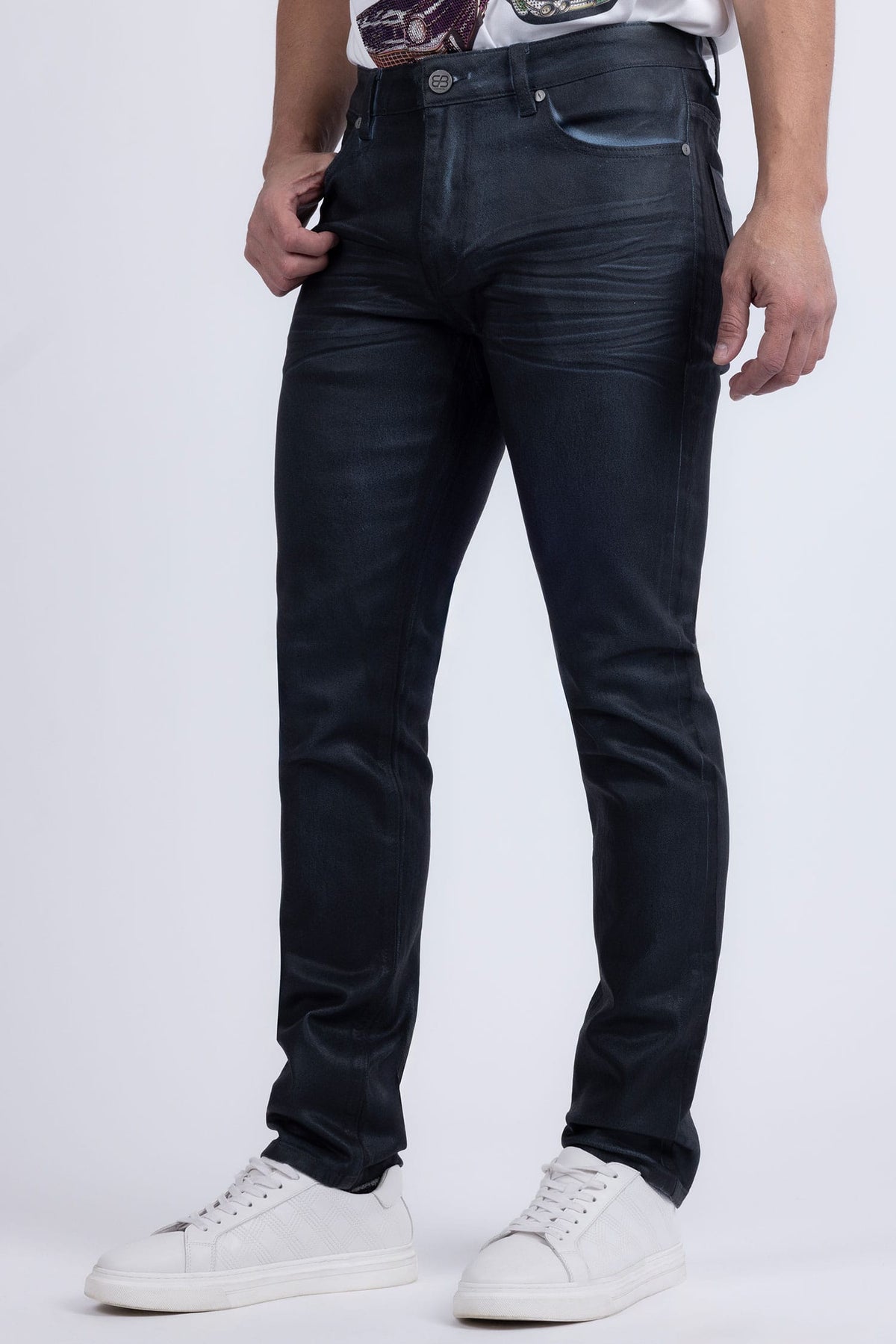 Barabas Men's Stretch Coated Casual Denim Slim Fit Jeans 6ESN02ST Blue