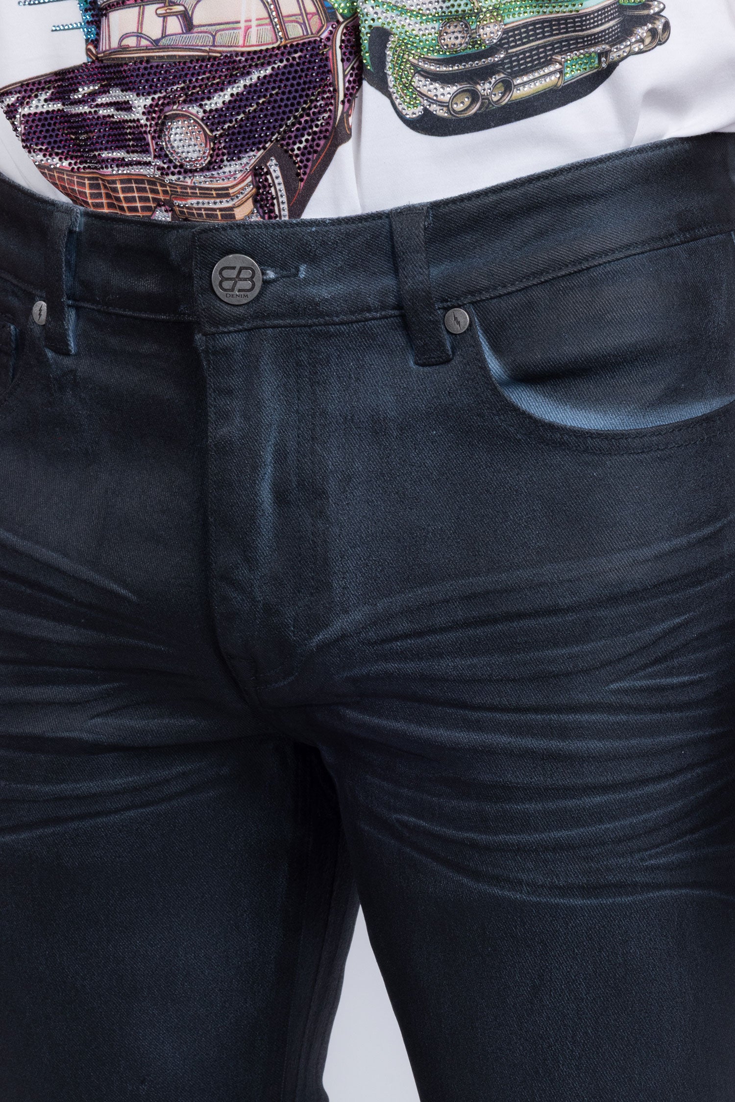 Barabas Men's Stretch Coated Casual Denim Slim Fit Jeans 6ESN02ST Denim