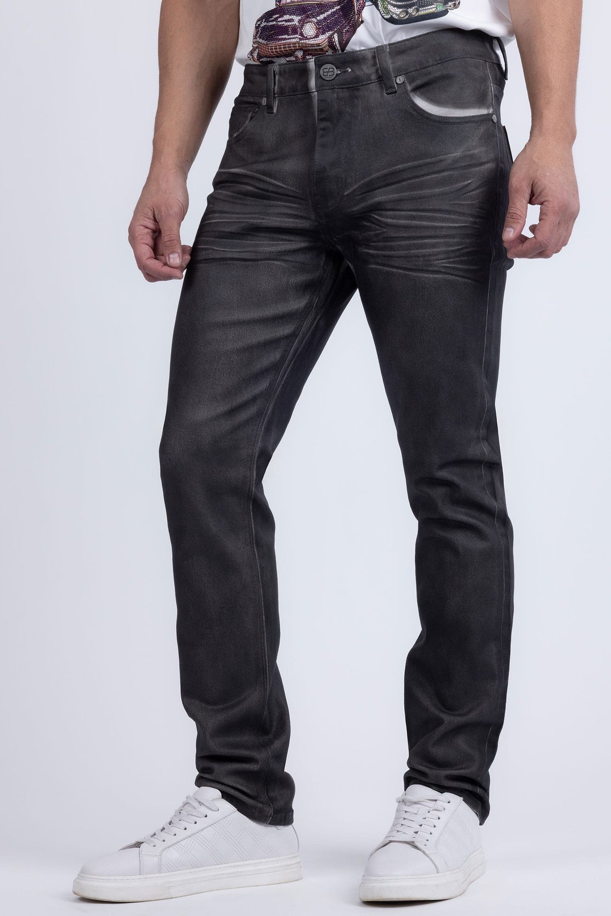 Barabas Men's Stretch Coated Casual Denim Slim Fit Jeans 6ESN02ST Harbor Mist