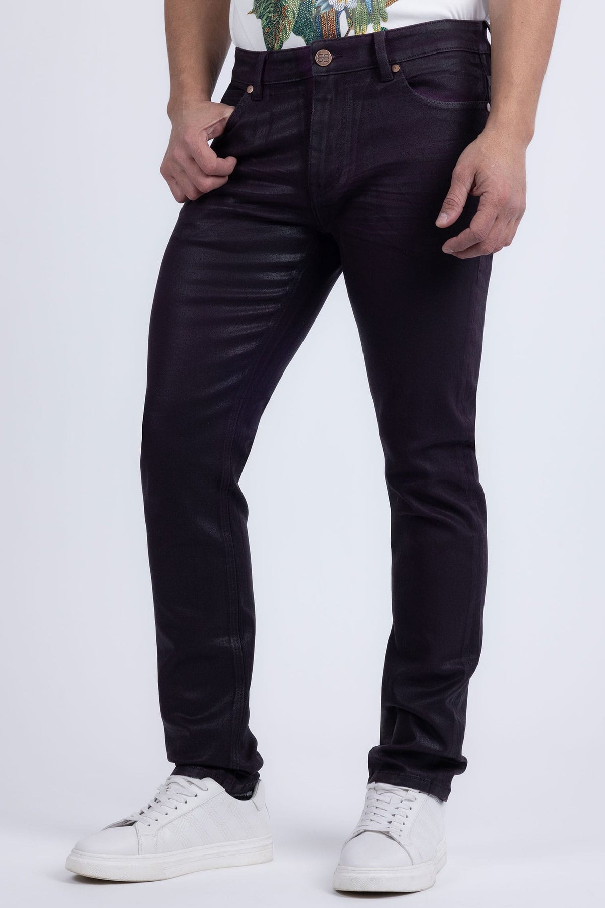 Barabas Men's Stretch Coated Casual Denim Slim Fit Jeans 6ESN02ST Purple