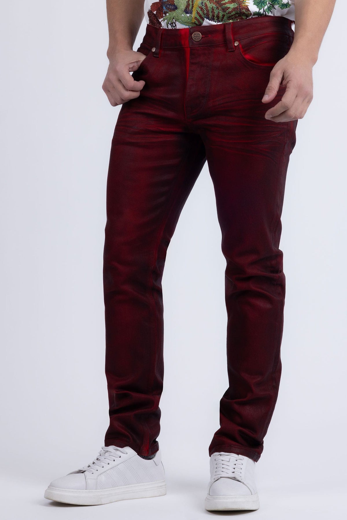 Barabas Men's Stretch Coated Casual Denim Slim Fit Jeans 6ESN02ST Red