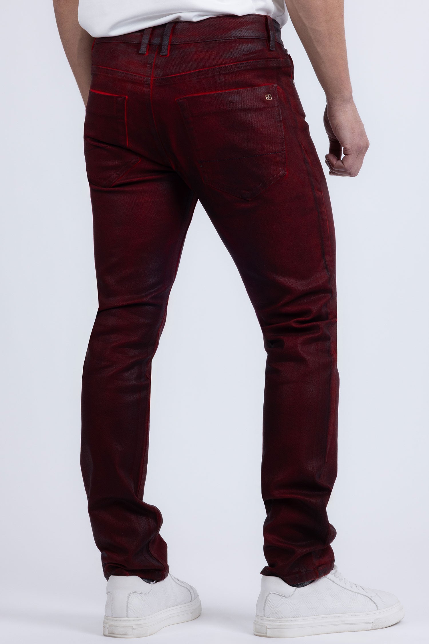 Barabas Men's Stretch Coated Casual Denim Slim Fit Jeans 6ESN02ST Burgundy