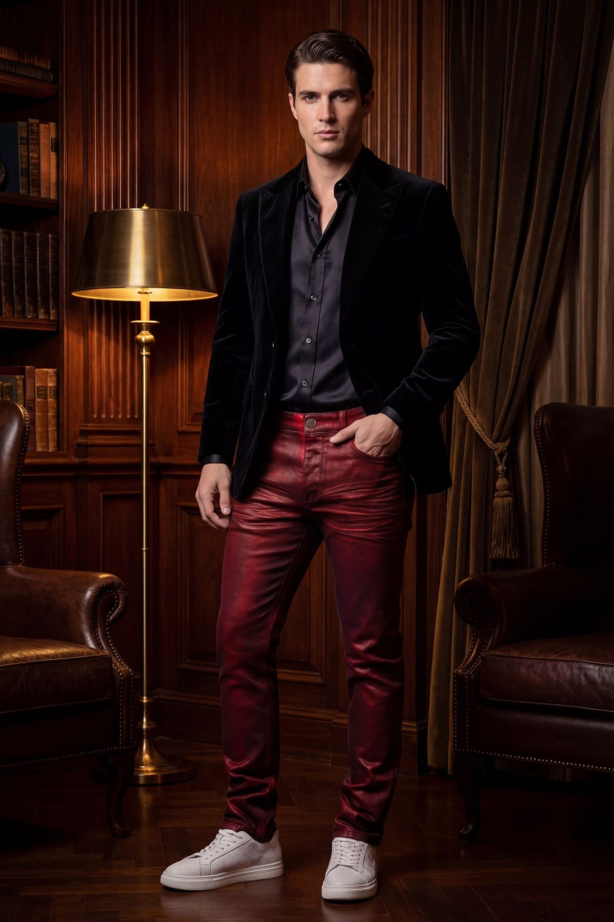 Barabas Men's Stretch Coated Casual Denim Slim Fit Jeans 6ESN02ST Burgundy