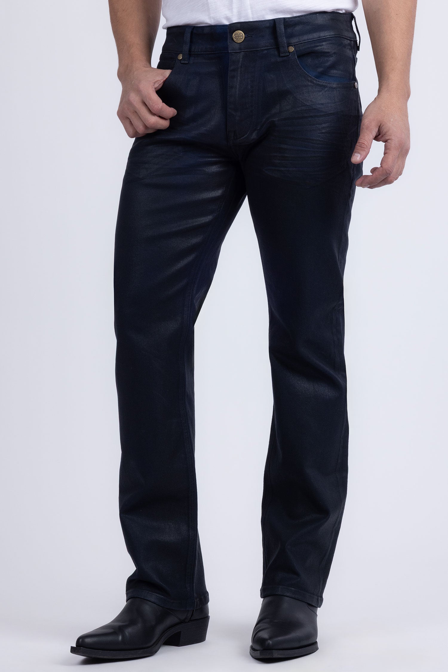 Barabas Men's Stretch Coated Casual Denim Straight Fit Jeans 6ESN02ST Blue