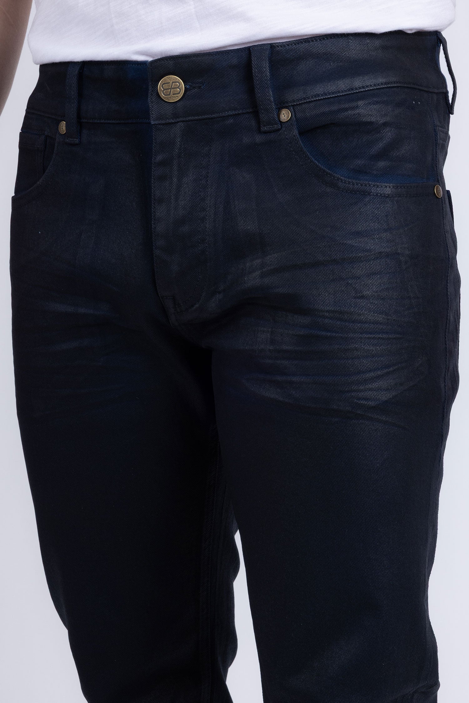 Barabas Men's Stretch Coated Casual Denim Straight Fit Jeans 6ESN02ST Blue