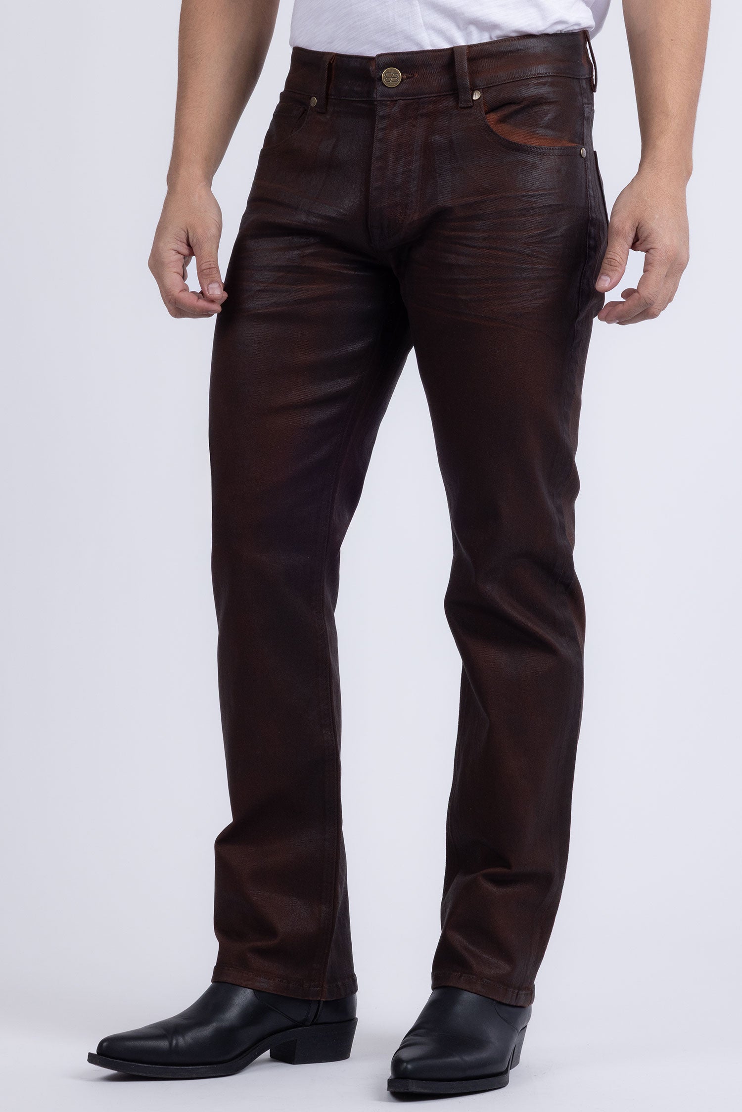 Barabas Men's Stretch Coated Casual Denim Straight Fit Jeans 6ESN02ST Cognac