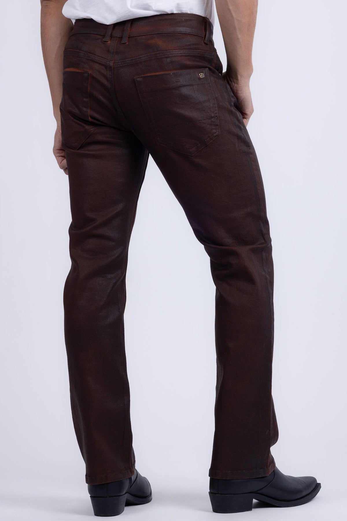 Barabas Men's Stretch Coated Casual Denim Straight Fit Jeans 6ESN02ST Cognac