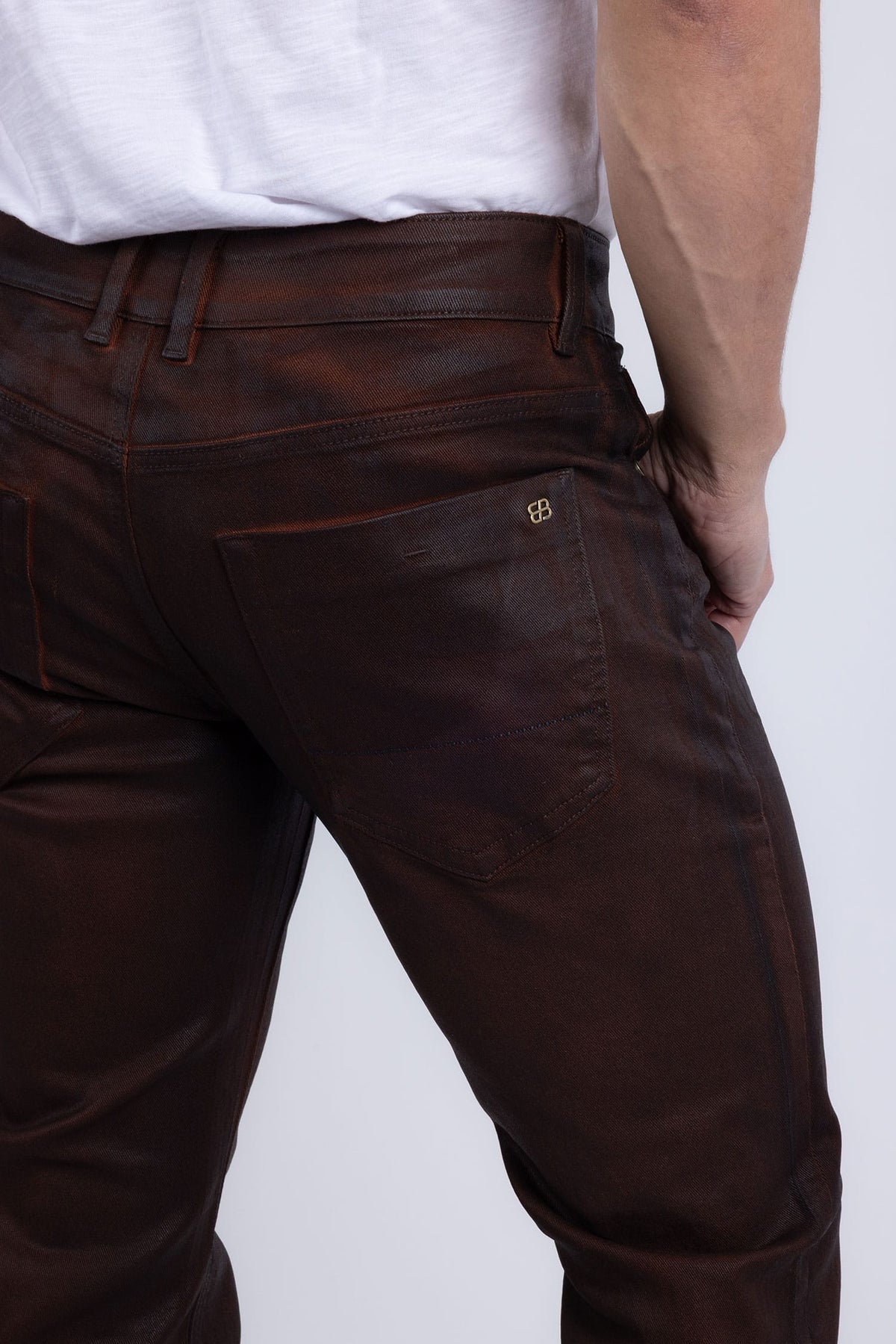 Barabas Men's Stretch Coated Casual Denim Straight Fit Jeans 6ESN02ST Cognac