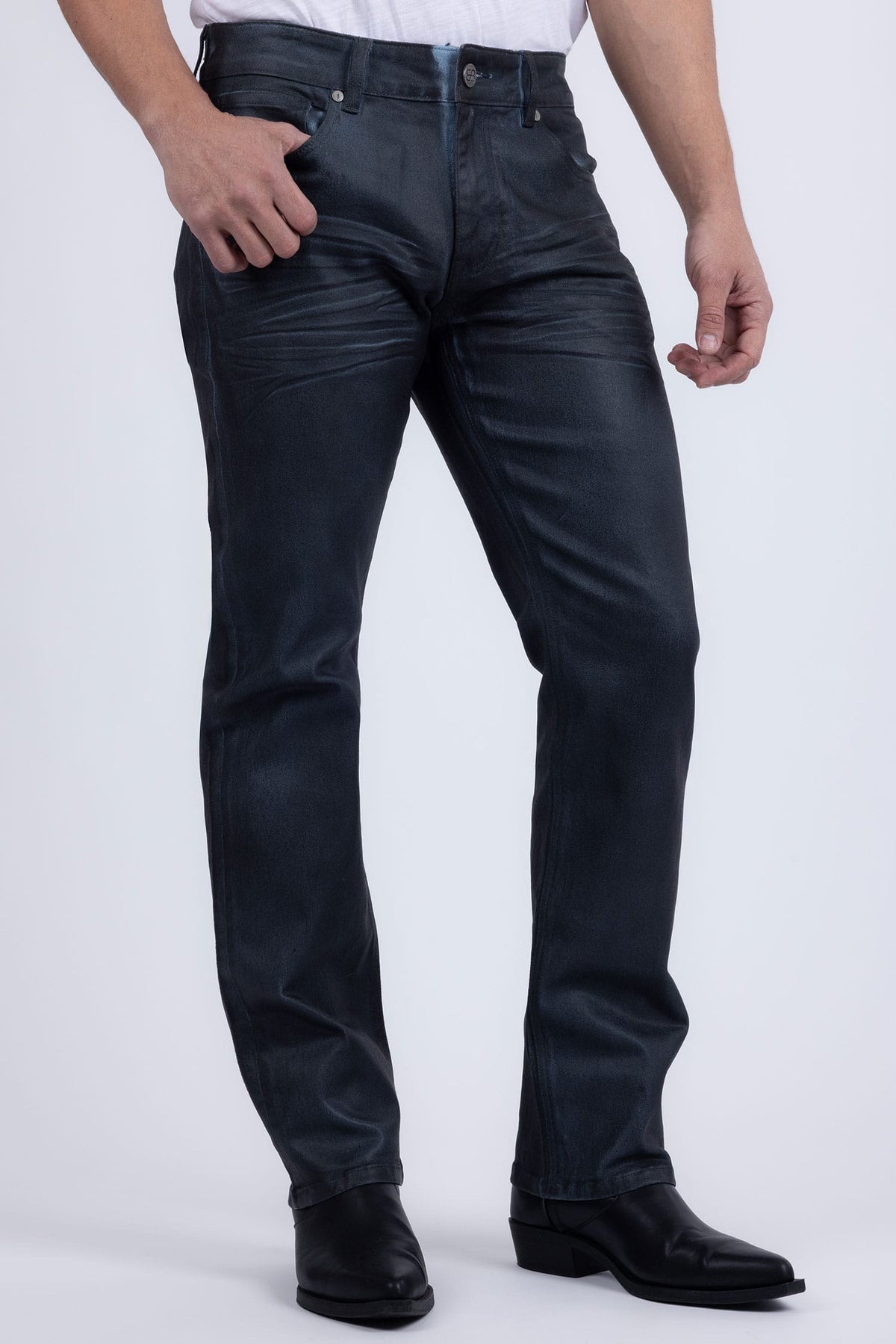 Barabas Men's Stretch Coated Casual Denim Straight Fit Jeans 6ESN02ST Denim