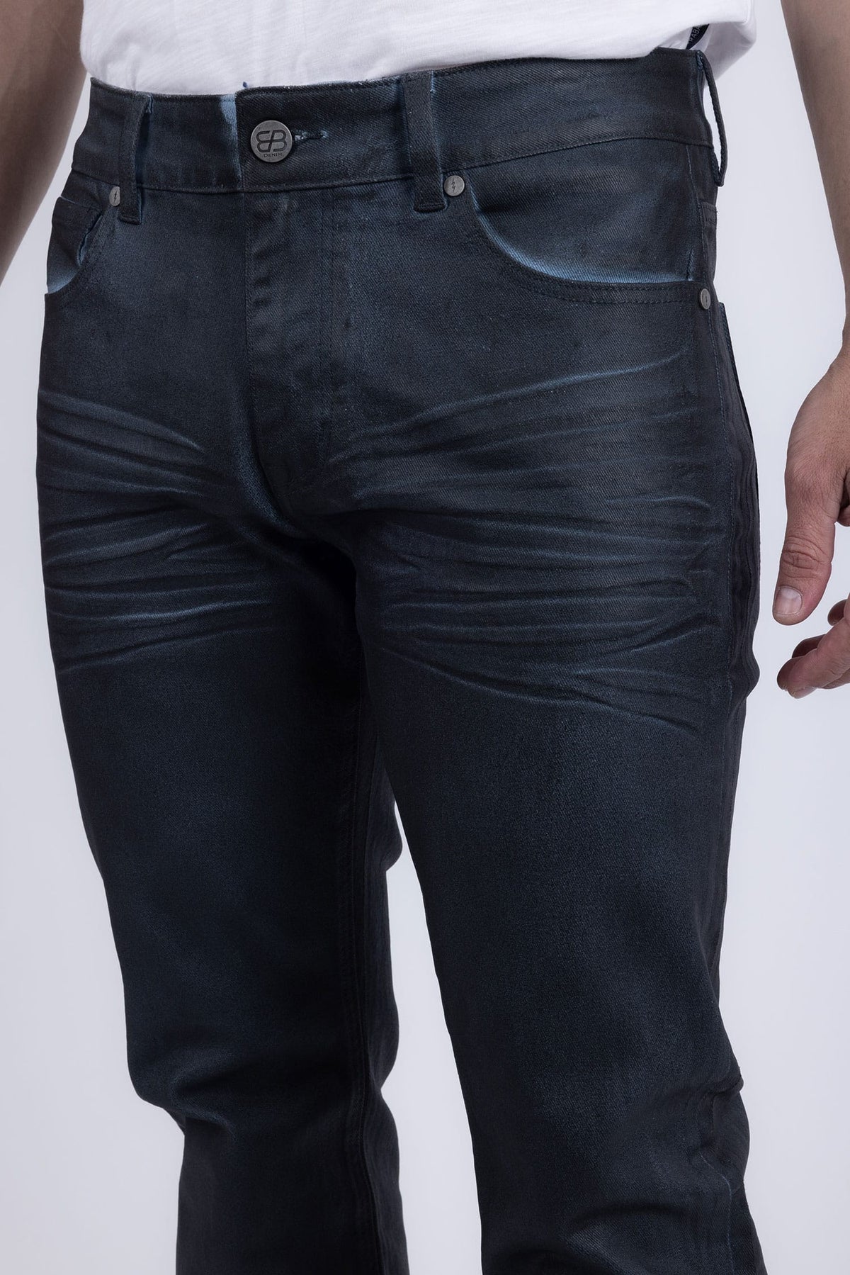 Barabas Men's Stretch Coated Casual Denim Straight Fit Jeans 6ESN02ST Navy